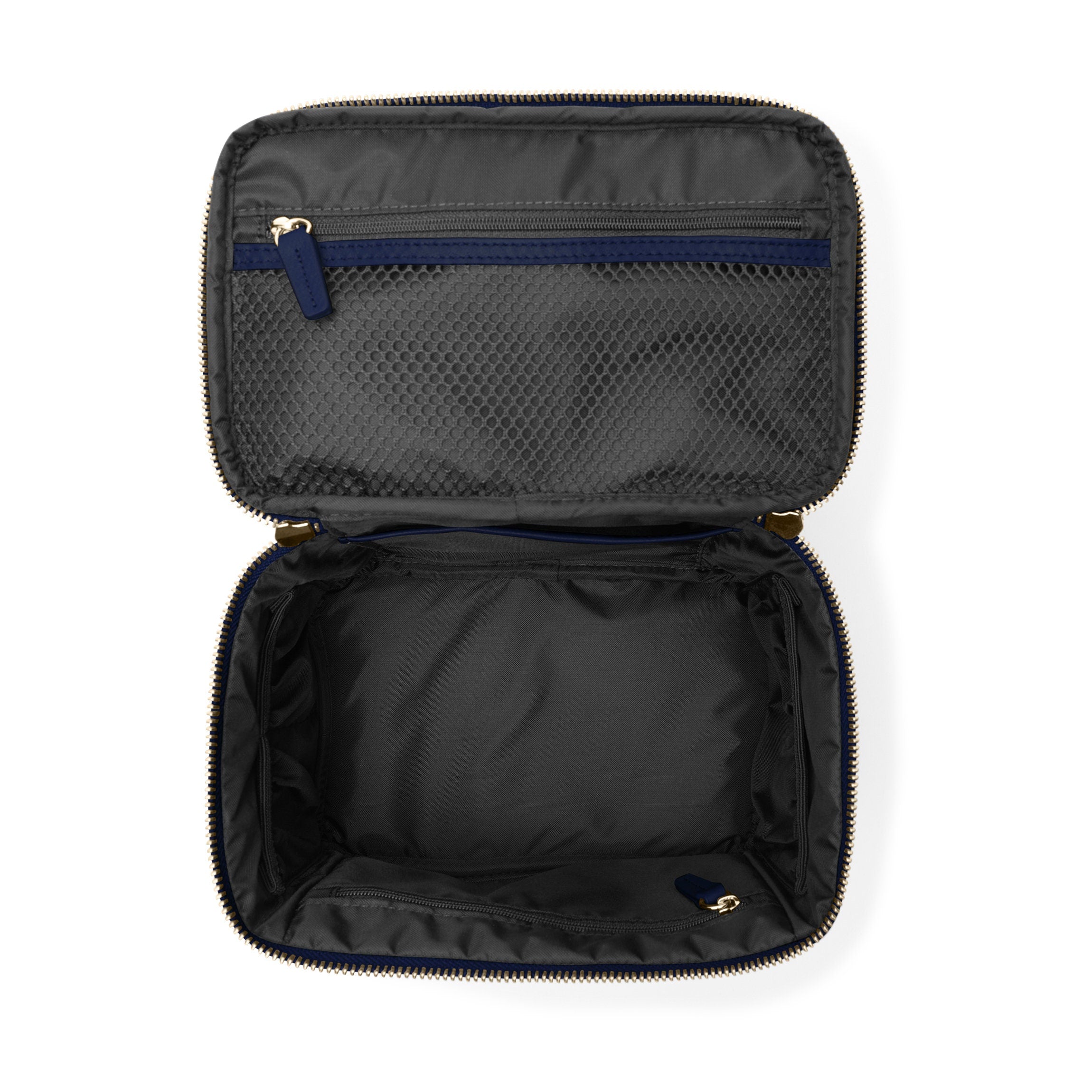 Professional Medium Train Case Makeup Organizer - Navy Blue Cosmetic Storage for Travel, Salon & Home Use