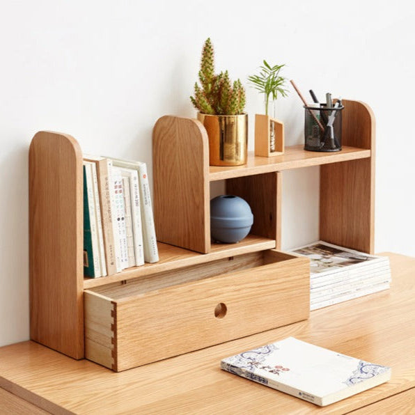 Solid Oak Wood Table Shelves - Rustic Home Office & Living Room Storage Organizer for Books, Decor & Essentials