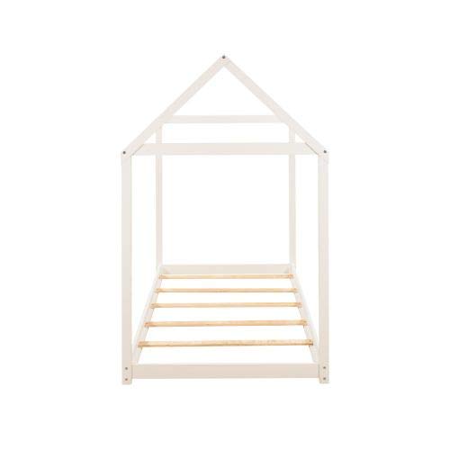 Twin Size Wooden House Bed Frame - Daybed & Floor Bed for Teens, Kids, Boys & Girls - Decorative White Bedroom Furniture for Cozy & Playful Spaces