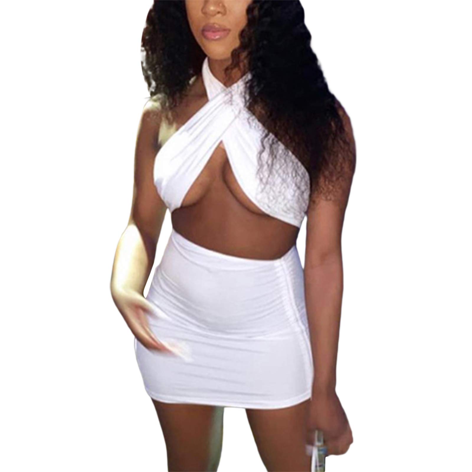 Sexy Women's Bodycon Dress - Criss Cross Halter Neck, Hollow Out Backless, Slim Fit Sleeveless Mini Dress for Club, Party, Date Night & Summer Outfits