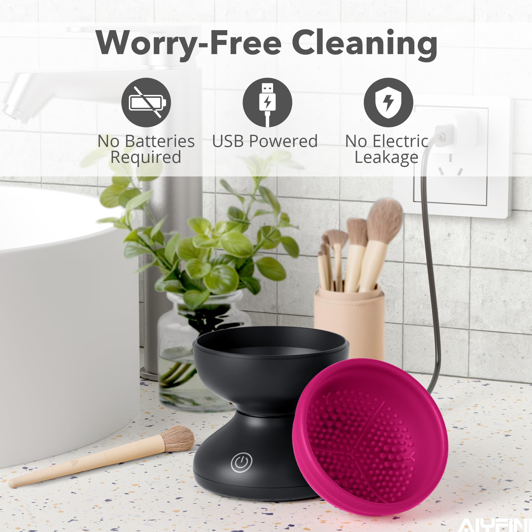 Alyfini Electric Makeup Brush Cleaner - Fast Cleaning for Brushes & Sponges | Portable Beauty Tool for Home & Travel