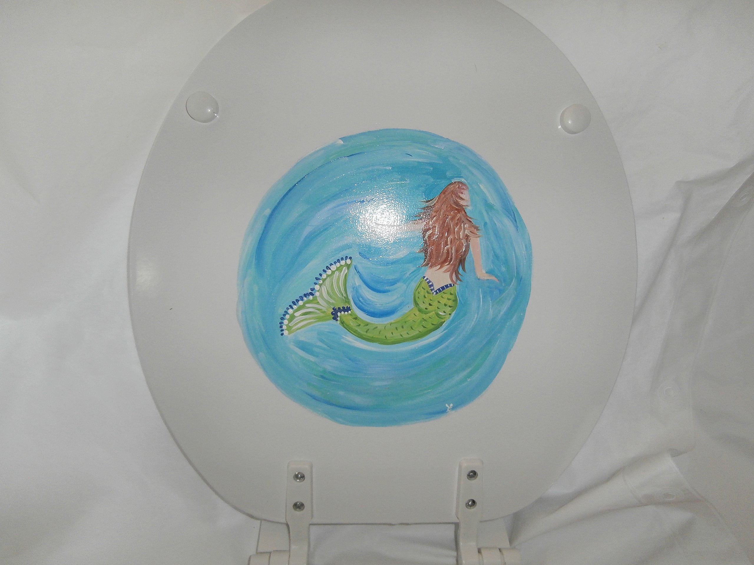 Hand-Painted Swimming Mermaids Elongated Toilet Seat - Unique Bathroom Decor for Beach & Ocean Themed Homes, Kids' Bathrooms & Mermaid Lovers