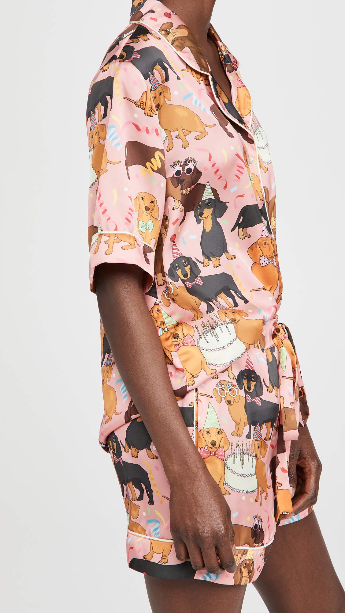 Karen Mabon Women's Hot Dog Print Birthday Party Short Sleeve Top & Shorts Set - Fun Summer Outfit for BBQ, Beach, and Casual Wear