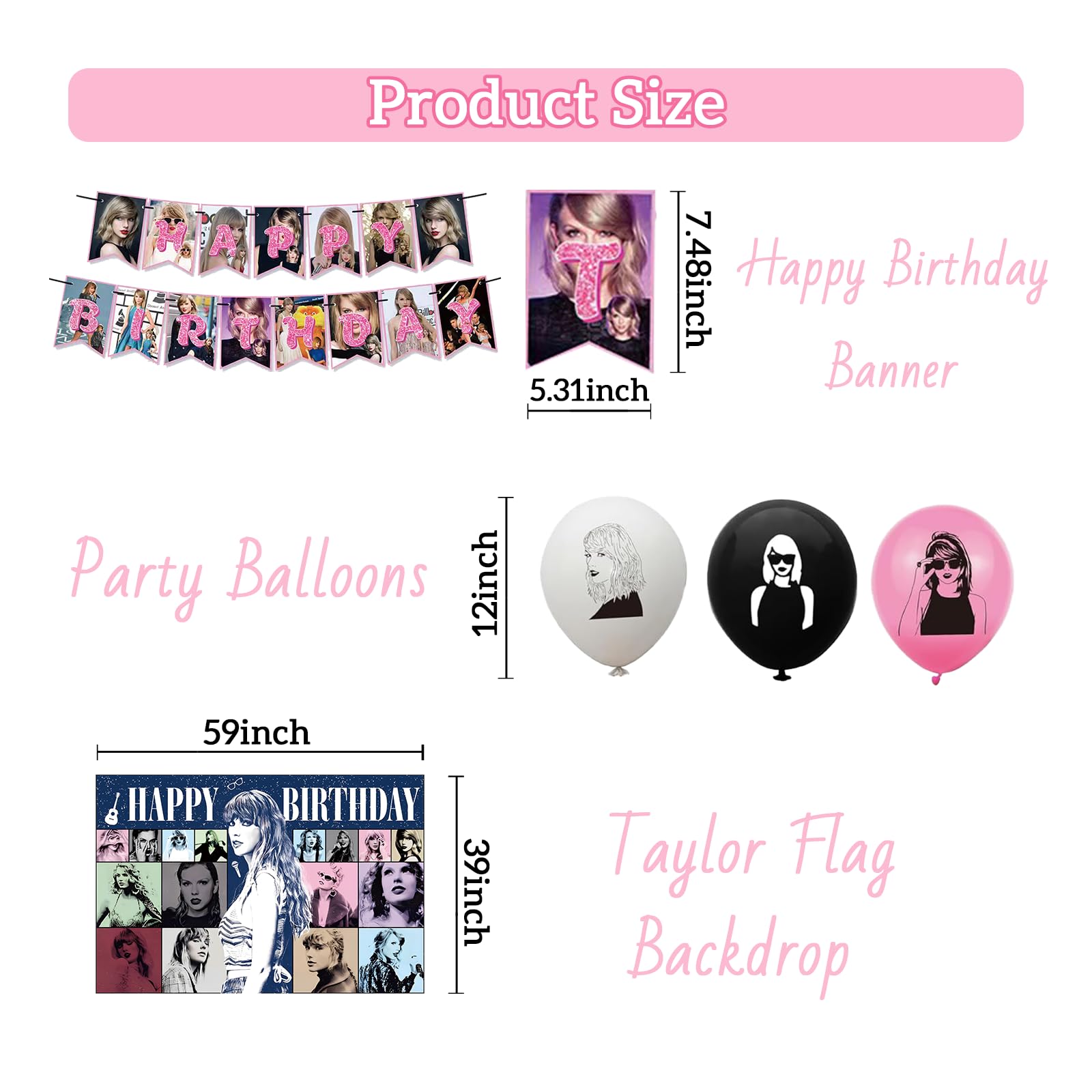 50 PCS Birthday Party Decorations Kit - Includes Banner, Balloons, Backdrop, Cupcake & Cake Toppers - Perfect for Girls, Boys & Fans Birthday Celebrations - Ideal for Home, School & Office Parties