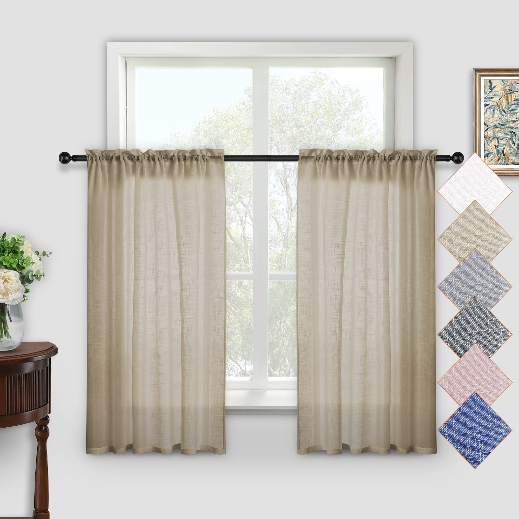 Kinryb Taupe Semi-Sheer Faux Linen Curtains - 52