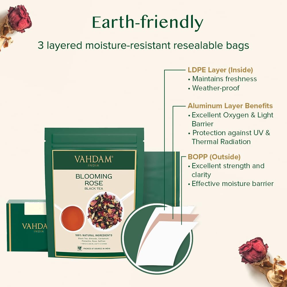 VAHDAM Blooming Rose Black Tea - Premium Loose Leaf Black Tea with Fragrant Rose Petals (3.5oz) | Delicious & Aromatic | Perfect for Afternoon Tea, Relaxation & Gifts | Vacuum Sealed for Freshness