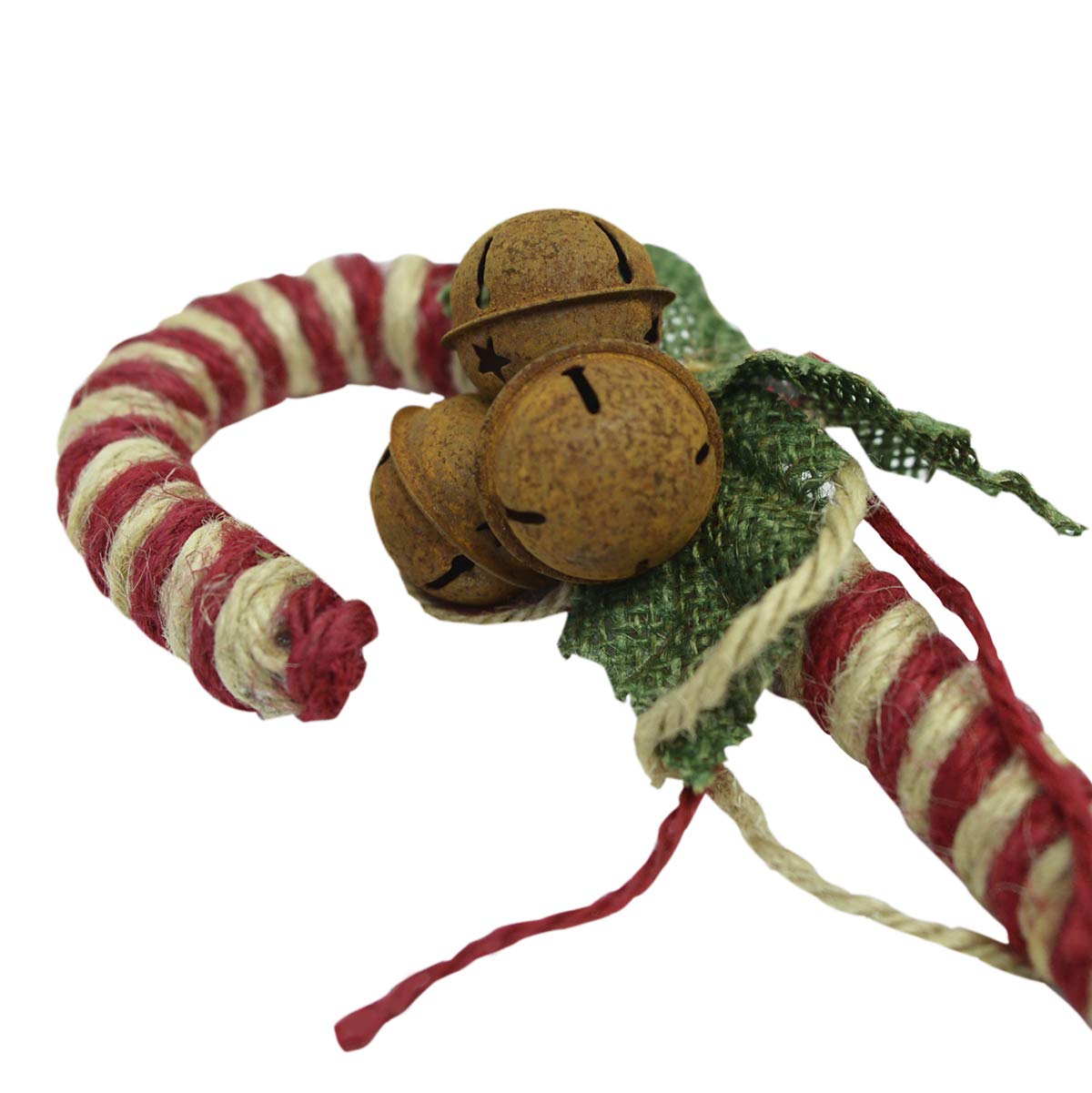 Rustic Burgundy Jute Rope Jingle Bell Candy Cane Christmas Tree Ornament Topper - Handmade Xmas Decor for Holiday Tree, Fireplace Mantel & Gift Wrapping | Treasure Gurus