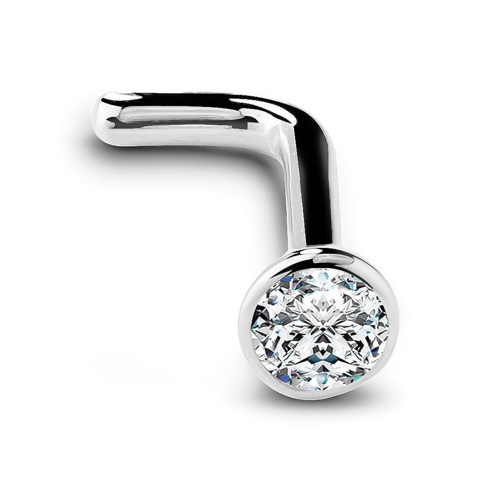 14K White Gold Diamond Nose Ring with Flush Bezel - 18G Real Diamond Nose Stud for Women | USA Made Hypoallergenic Nose Jewelry | Perfect for Everyday Wear, Special Occasions & Gifts