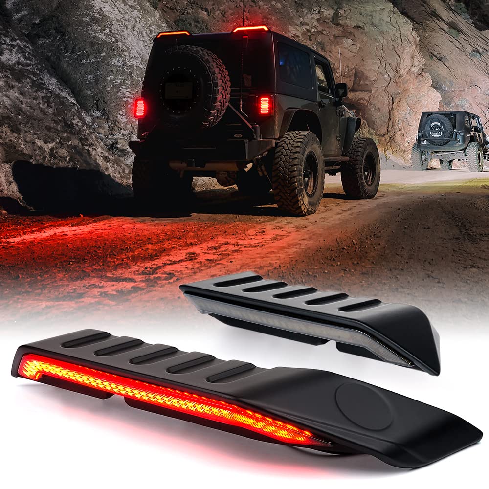Xprite High Mount LED Brake Lights with Turn Signal & Reverse Light - Compatible with Jeep Wrangler JK JKU 2007-2018 - Easy Installation Roof Tail Lights - 2PCS Set - Perfect for Off-Roading & Night Driving Safety