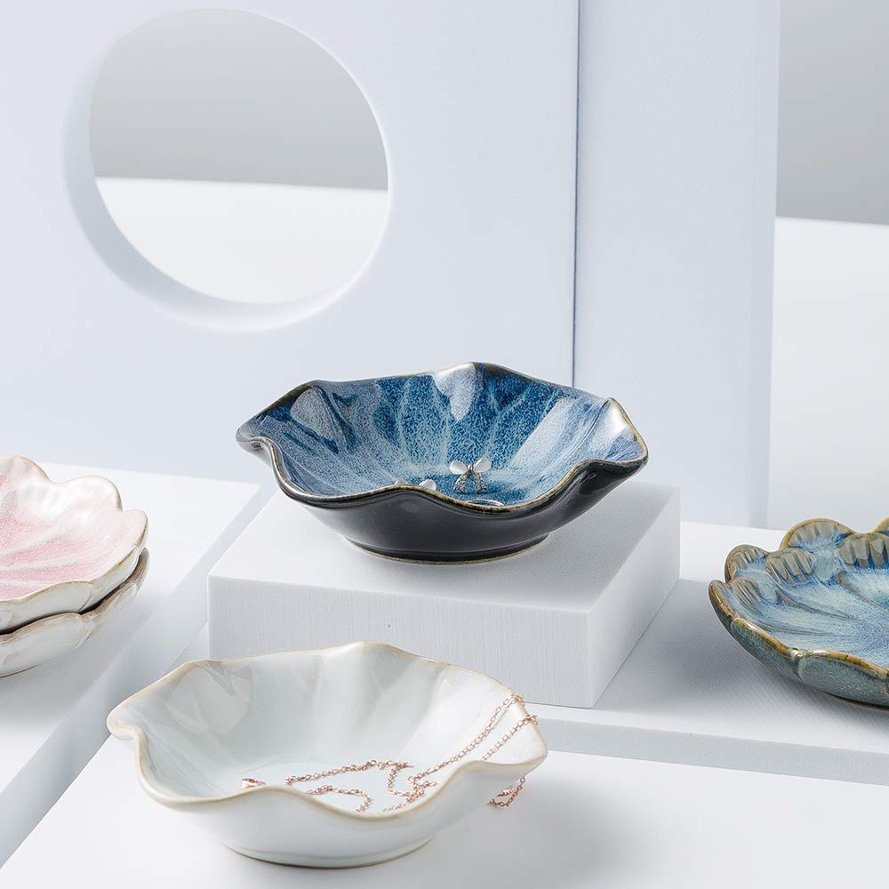 Leaf-Shaped Jewelry Tray & Ring Holder - Elegant Earring Stand, Key Bowl & Trinket Dish - Perfect Women's Birthday Gift & Friend Present (Blue) - Ideal for Bedroom Vanity, Bathroom Organization & Gift Giving