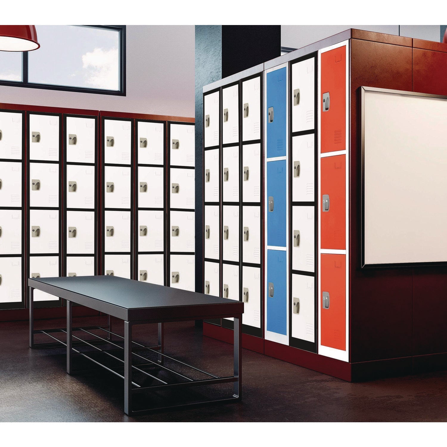 Steel Storage Locker with 4 Compartments - 12x12x72 Inches, Black Body & White Doors - Heavy Duty School, Gym, Warehouse & Office Organization Solution