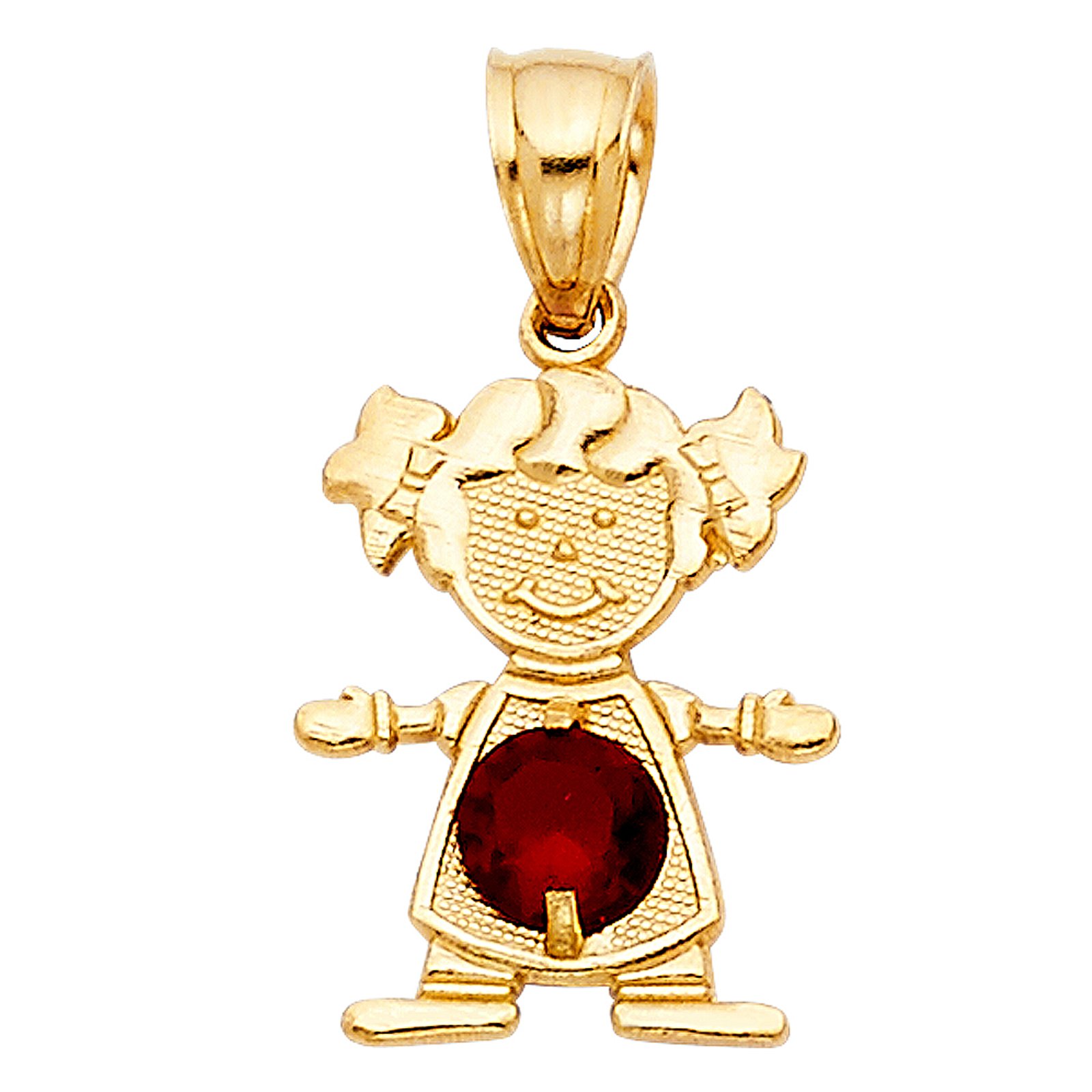 14K Yellow Gold Girl Pendant Charm - Birthstone Necklace for Kids - Personalized Jewelry Gift for Birthdays, Christmas & Special Occasions - Perfect for Everyday Wear & Gifting
