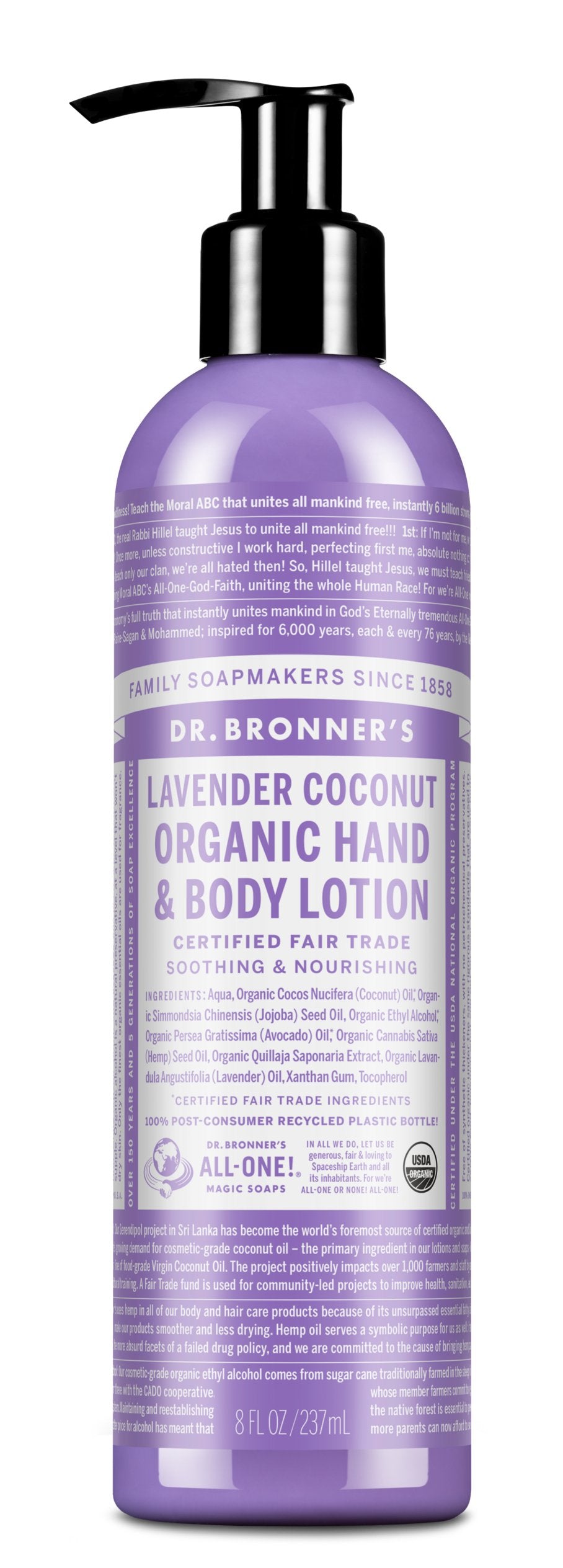 Dr. Bronner's Organic Lavender Coconut Lotion - Hydrating & Moisturizing for Dry Skin - Perfect for Daily Use, Travel & Gift Giving
