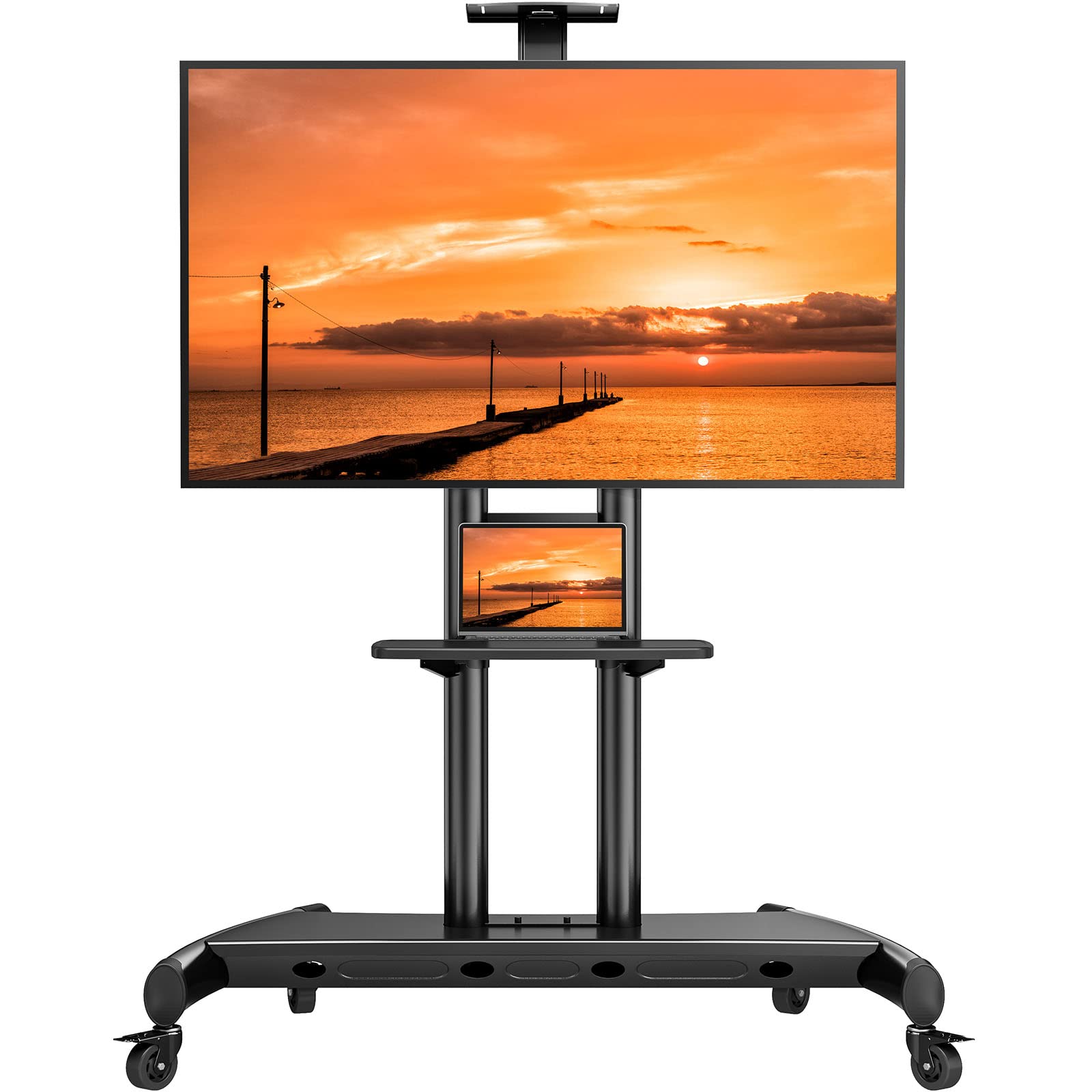 Perlegear Mobile TV Stand for 55-90 Inch TVs - Adjustable Rolling TV Cart with Wheels for Flat/Curved Screens up to 200 lbs - Includes Camera Shelf & Supports VESA 800x500mm (Model PGTVMC07) - Perfect for Living Rooms, Bedrooms, and Home Theaters