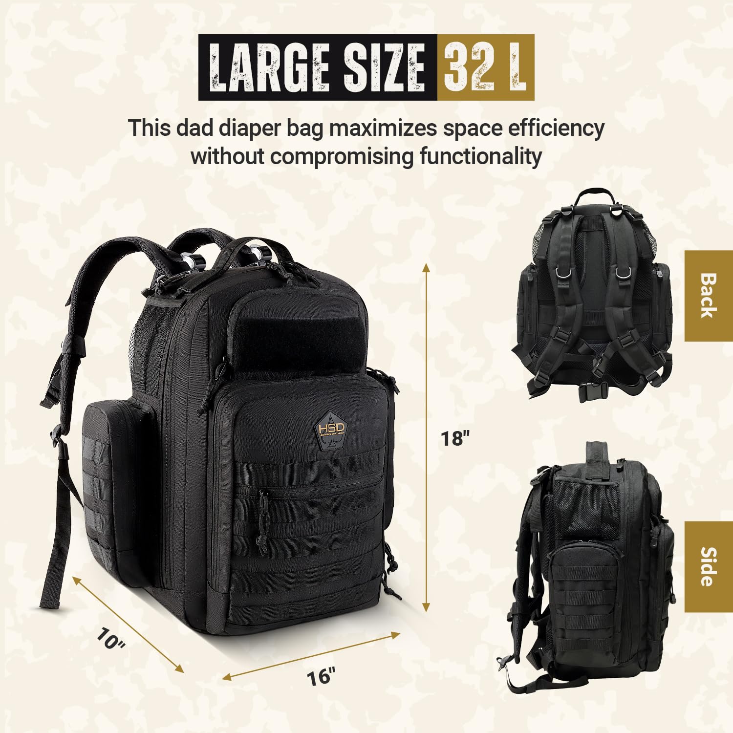 HighSpeedDaddy Military-Grade Waterproof Baby Diaper Backpack - Compact Travel Bag with Stroller Straps & Tablet Sleeve for Newborns & Toddlers - Perfect for Daycare, Travel & Outdoor Adventures