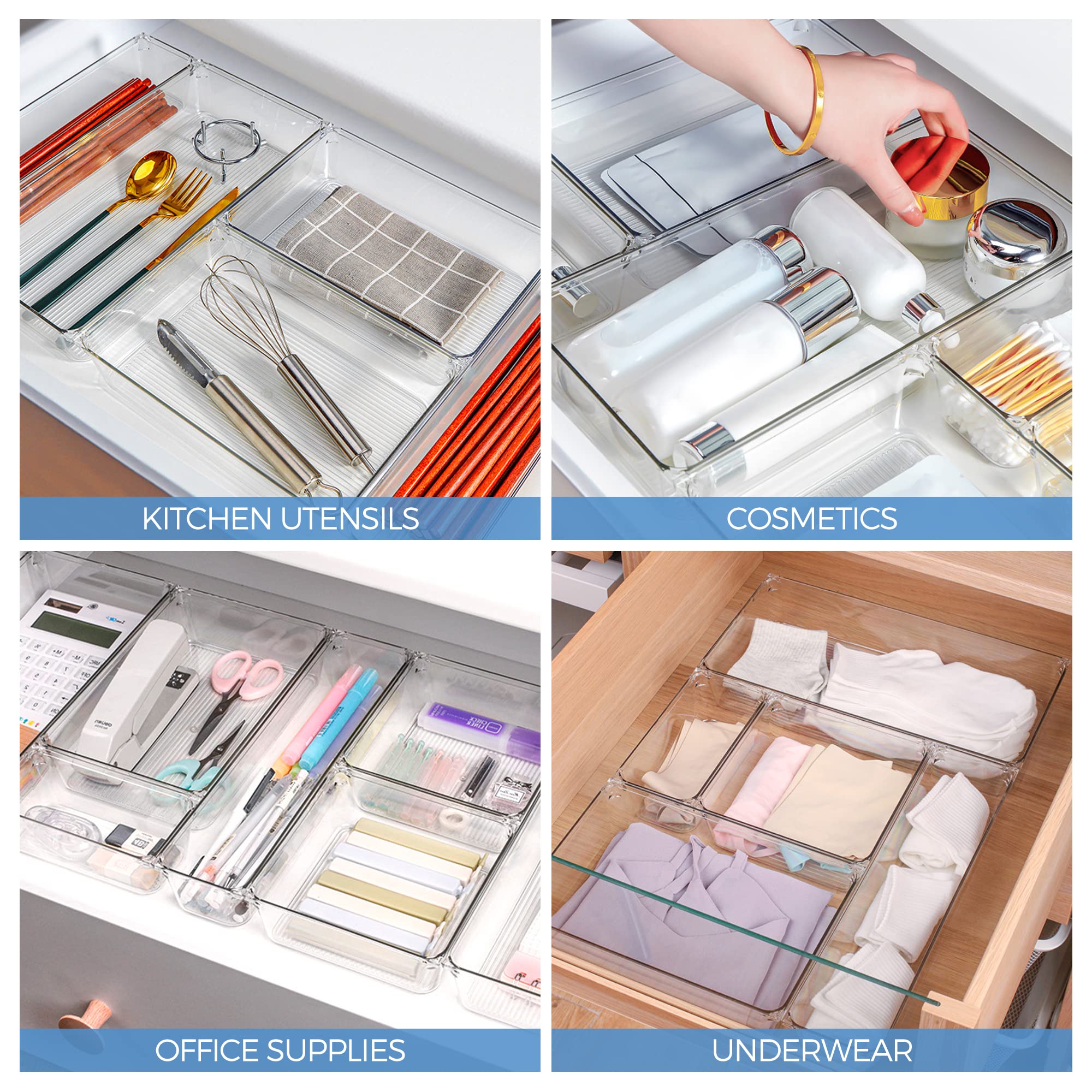 6 Pack Clear Plastic Drawer Organizers - 6