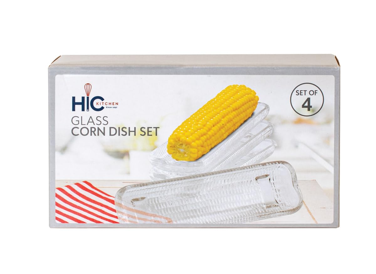 HIC Kitchen Corn Dishes Set of 4 - Pressed Decorative Glass Serving Bowls for Salads, Desserts & Party Appetizers | Elegant Tableware for Dining & Entertaining