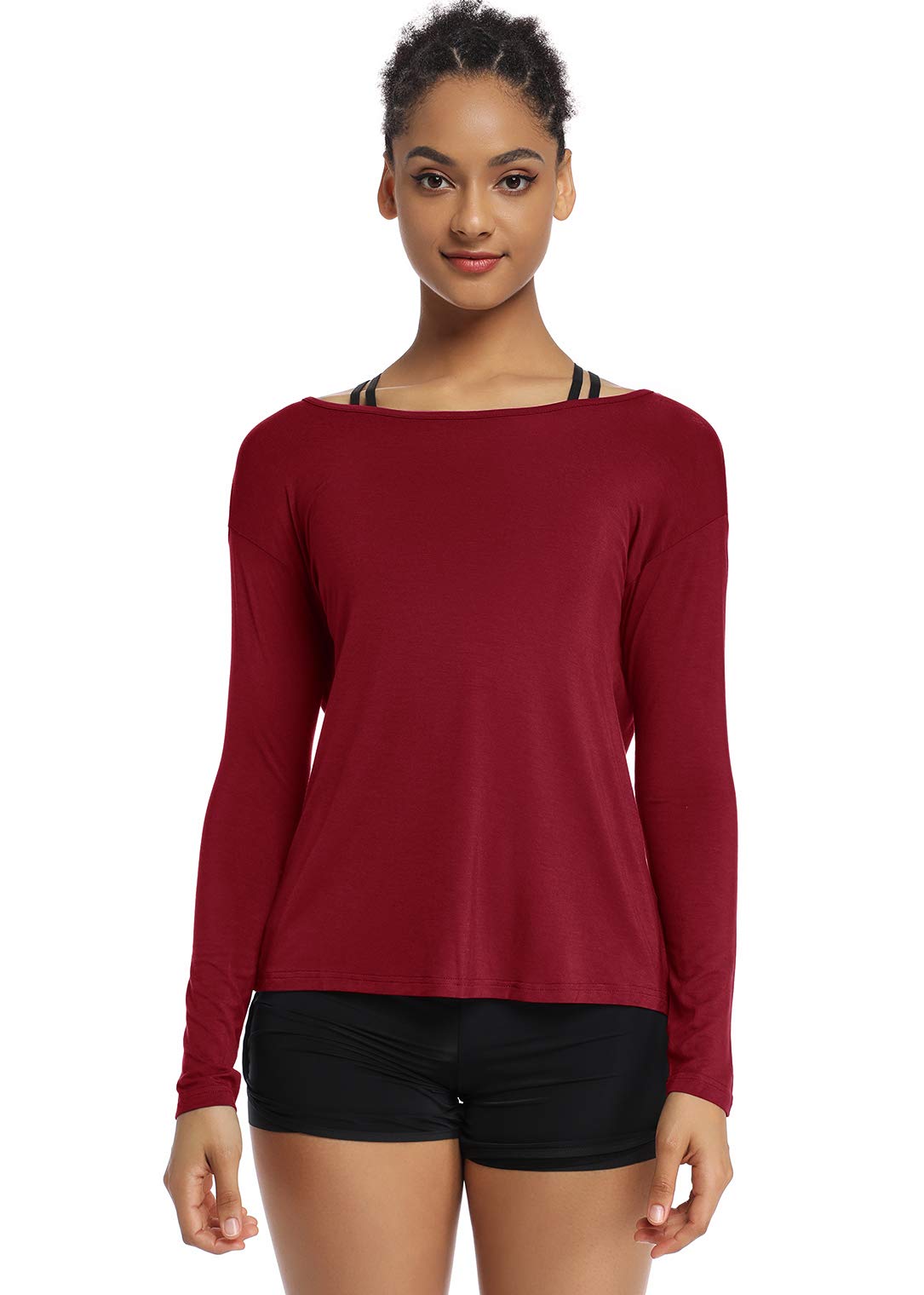 Muzniuer Women's Long Sleeve Backless Yoga Shirt - Cross Back Open Workout Top for Gym, Yoga & Fitness Training