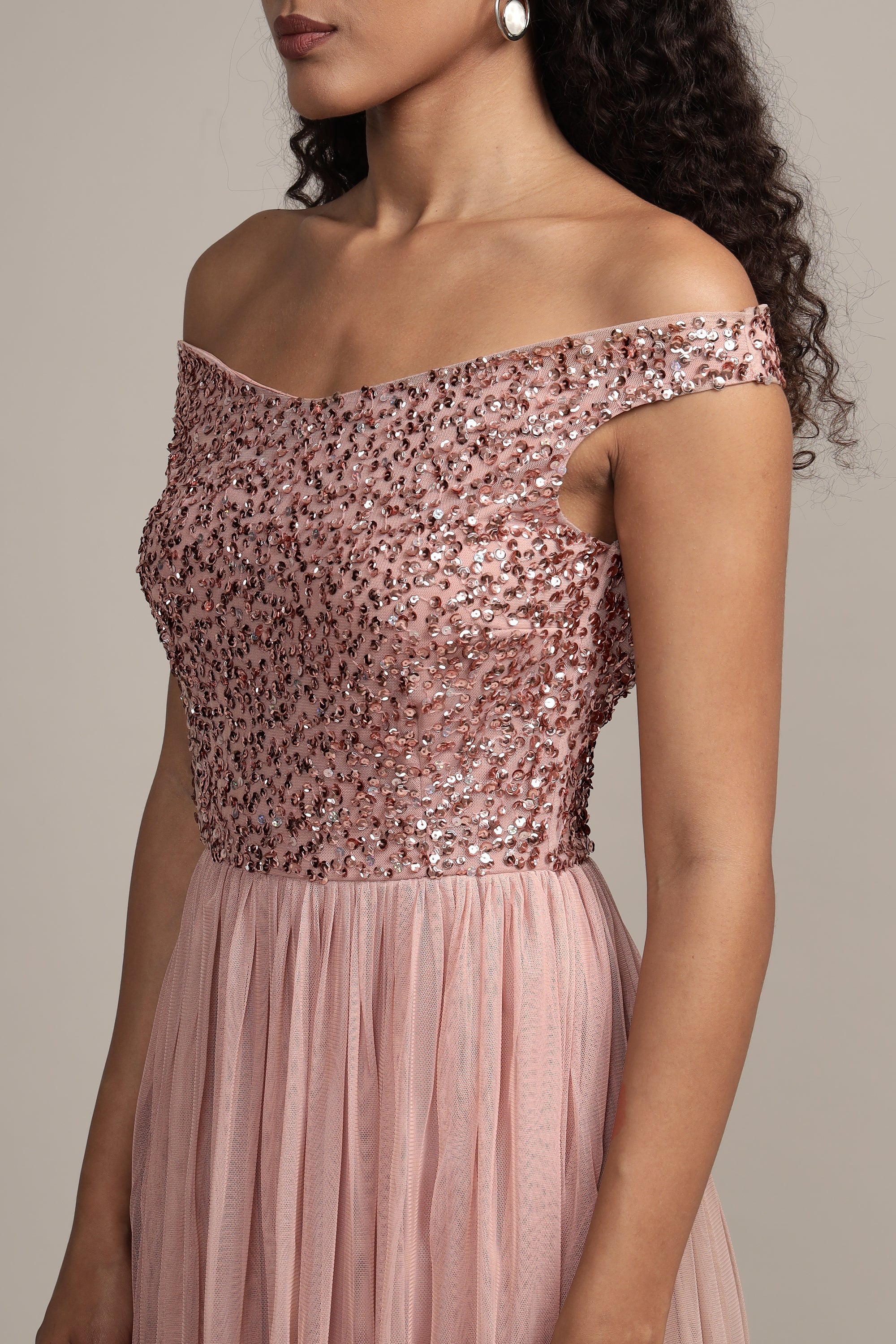 Nina Taupe Embellished Bridesmaid Maxi Dress - Elegant Formal Gown for Weddings, Prom & Special Occasions