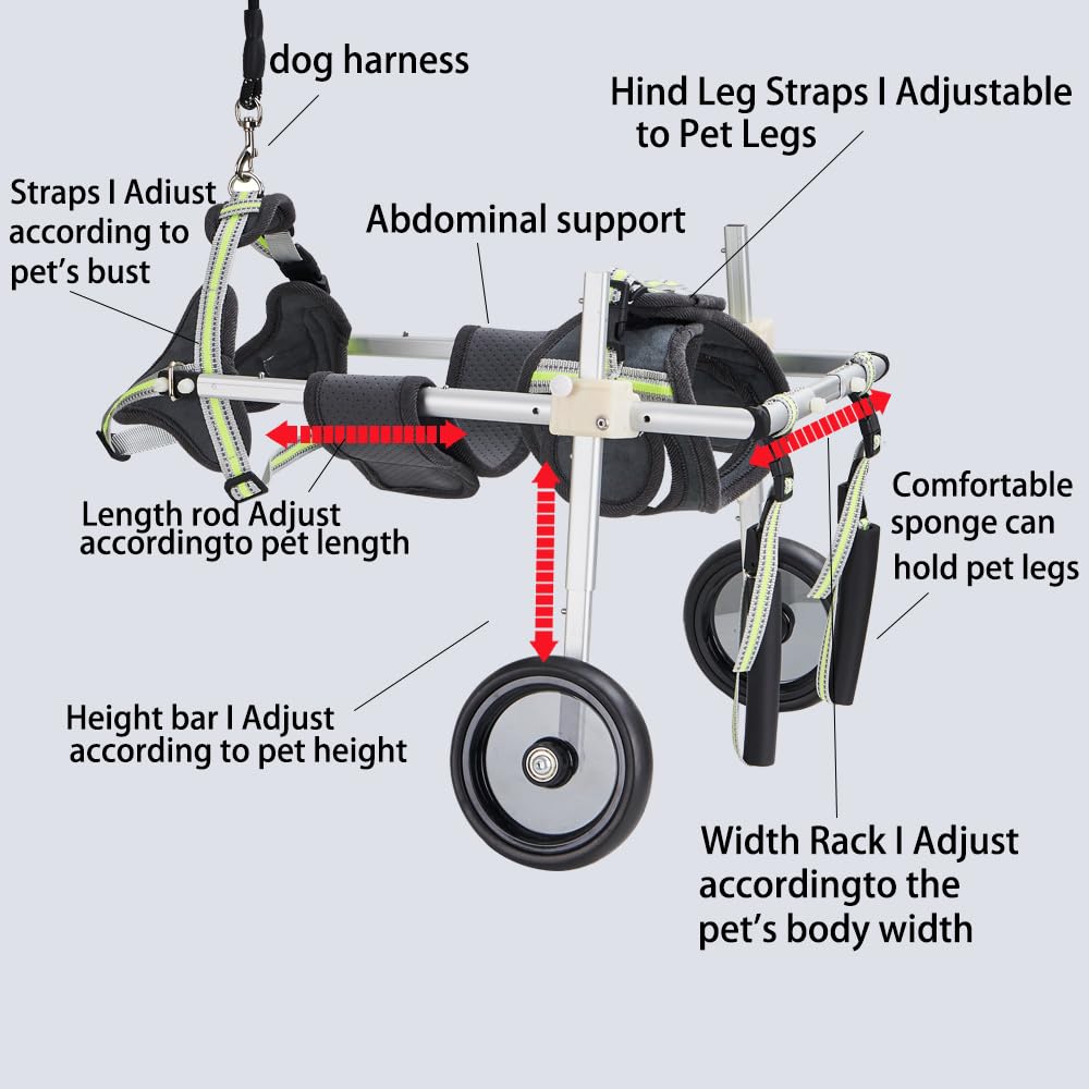 Adjustable Dog Wheelchair for Hind Legs - Lightweight Pet Mobility Cart for Disabled Dogs - 5 Sizes (XS-XL) - Ideal for Back Leg Rehabilitation & Daily Walking Support