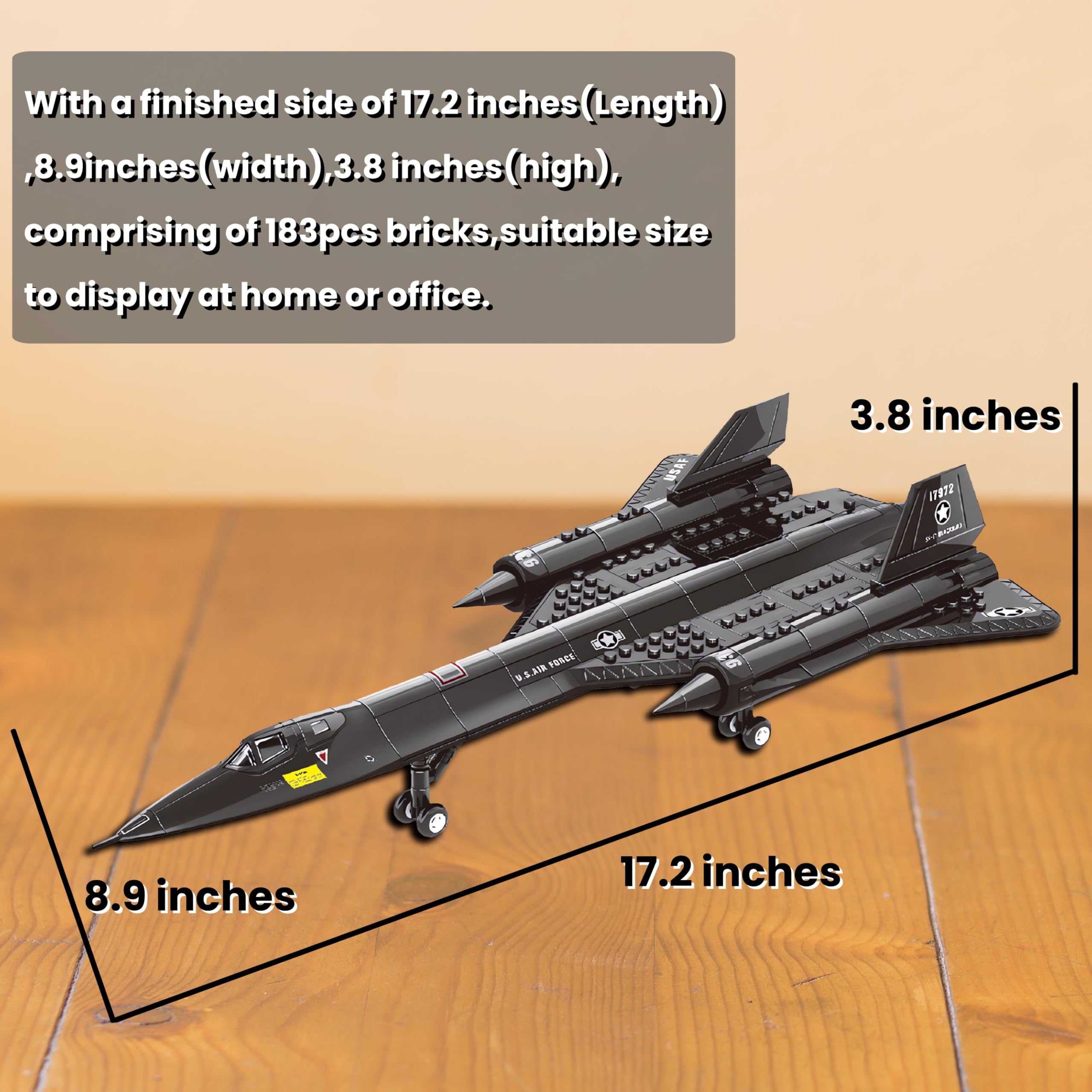 US Air Force SR-71 Blackbird Reconnaissance Aircraft Building Blocks Set - 183pcs STEM Army Toy for Boys, Kids Fighter Jet Model Kit | Perfect Gift for Birthday & Educational Play