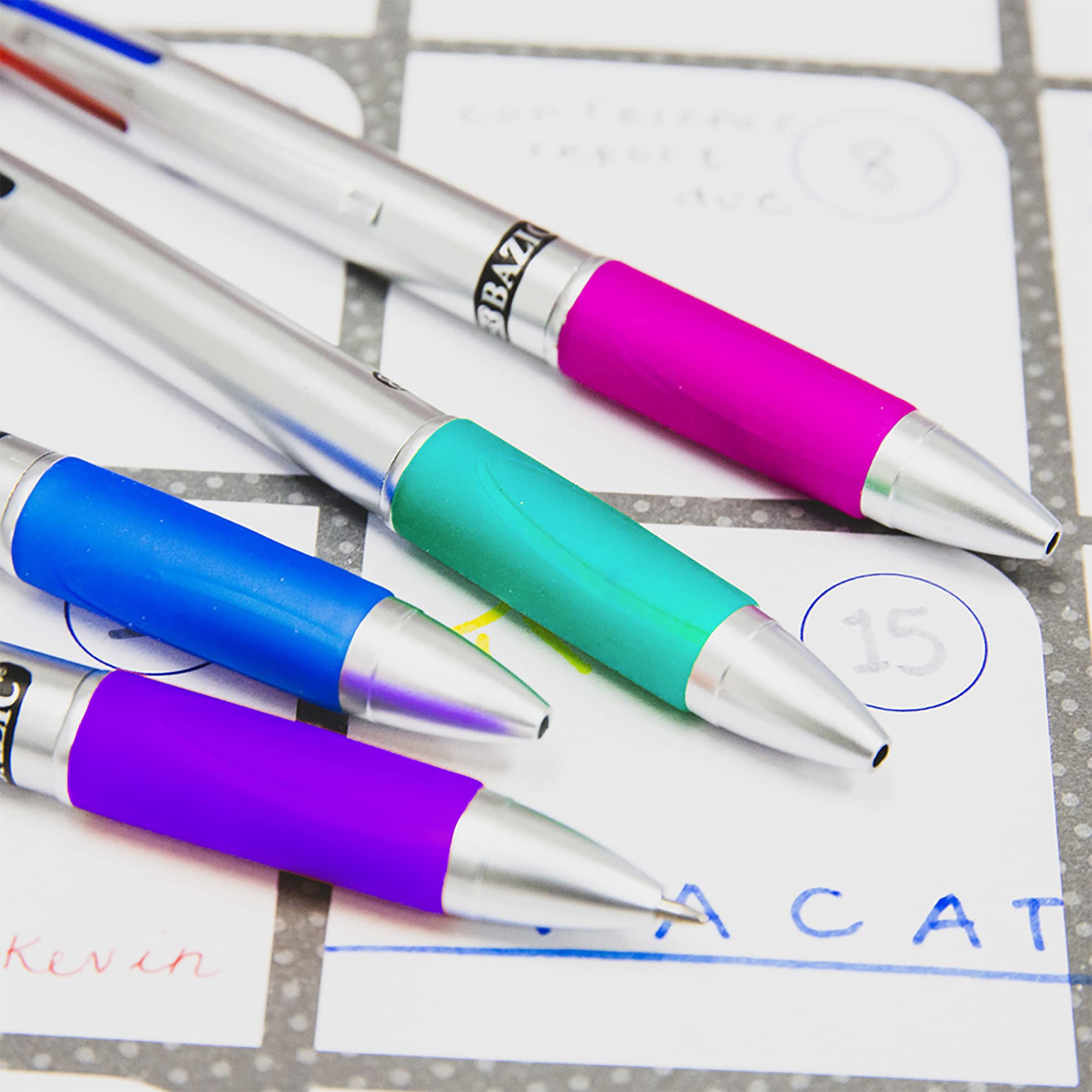 BAZIC 144-Pack Retractable Ballpoint Pens, 1.0mm Bold Point Multicolor Pens with Soft Barrel Grip for Smooth Writing - Ideal for Teachers, Students & Office Use (2 Pens per Pack)