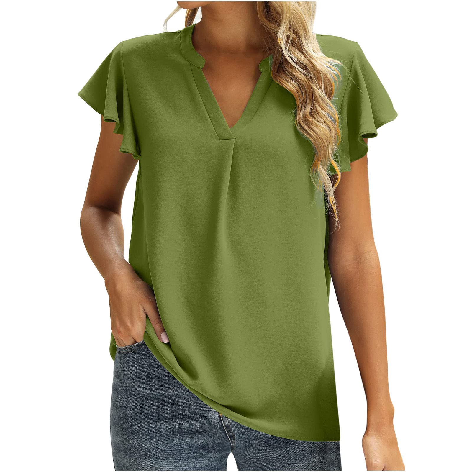 Women's Casual Summer Tops - V-Neck Short Sleeve Blouse, Loose Fit Tunic Shirt for Work & Office Wear | Breathable Solid Color T-Shirt for Women, Perfect for Business Casual, Weekend Outings & Summer Vacations