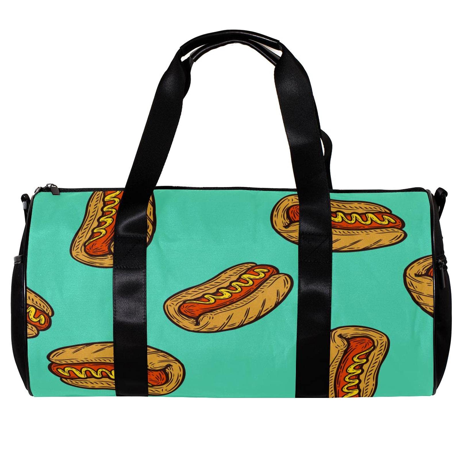 MaMacool Round Gym Sports Duffel Bag with Detachable Shoulder Strap - Waterproof Hot Dog Sausage Training Bag for Men & Women - Perfect for Gym, Travel, and Overnight Trips