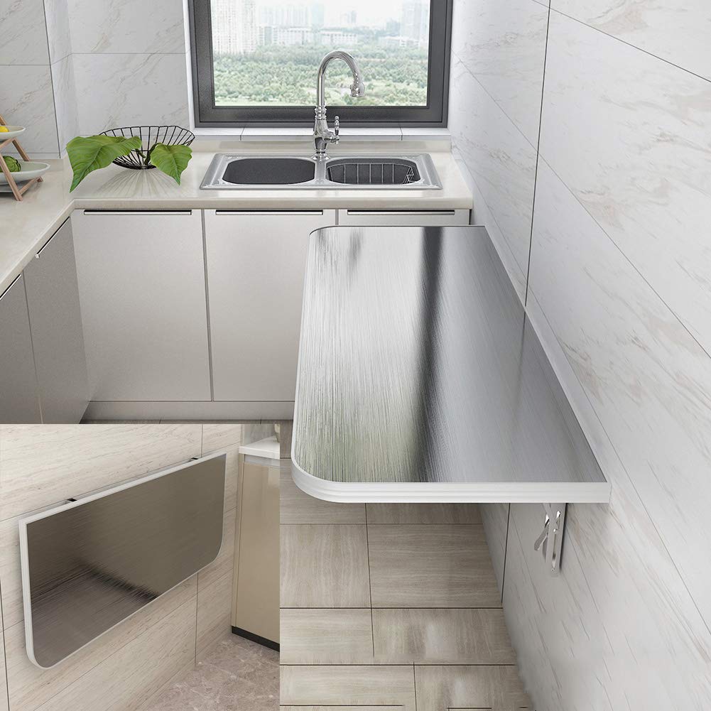 Foldable Wall-Mounted Stainless Steel Table - Heavy Duty 200lbs Capacity Kitchen Countertop, Dining Table & Workstation - Perfect for Small Spaces, Apartments, RV Kitchen & Outdoor Use