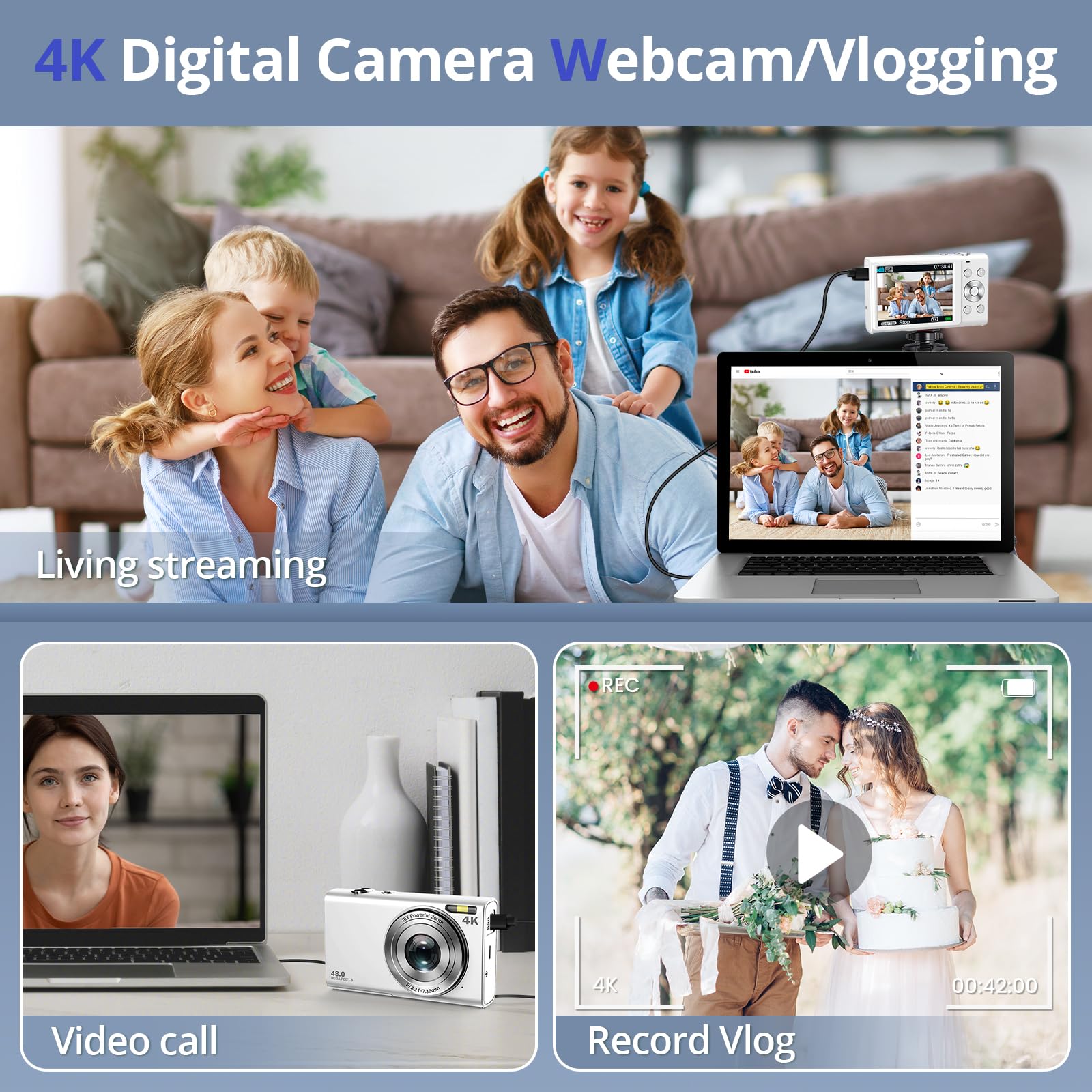 4K Vlogging Camera 48MP with Autofocus & 16X Digital Zoom - FHD Digital Camera for YouTube, Travel, Vlog - Includes 32GB Card - Compact & Portable Video Camera for Beginners, Kids, Teens & Adults - Perfect for Travel, Family Events & Content Creation