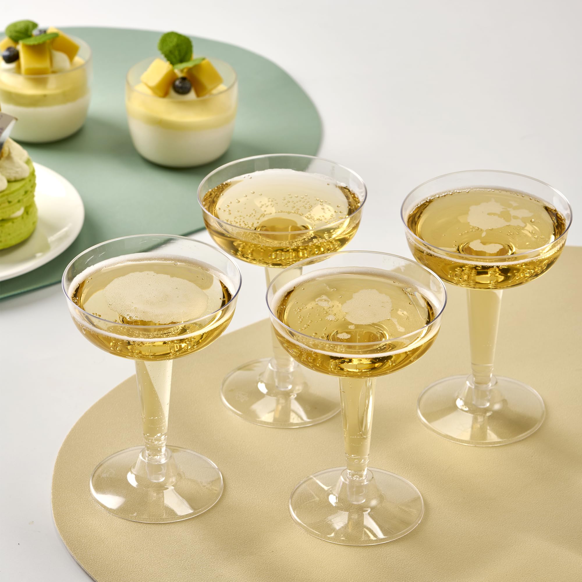 Oasis Creations 4.5oz Plastic Champagne Glasses Set - 2 Piece Stemware (Case of 300) - Perfect for Weddings, Parties, and Catering Events