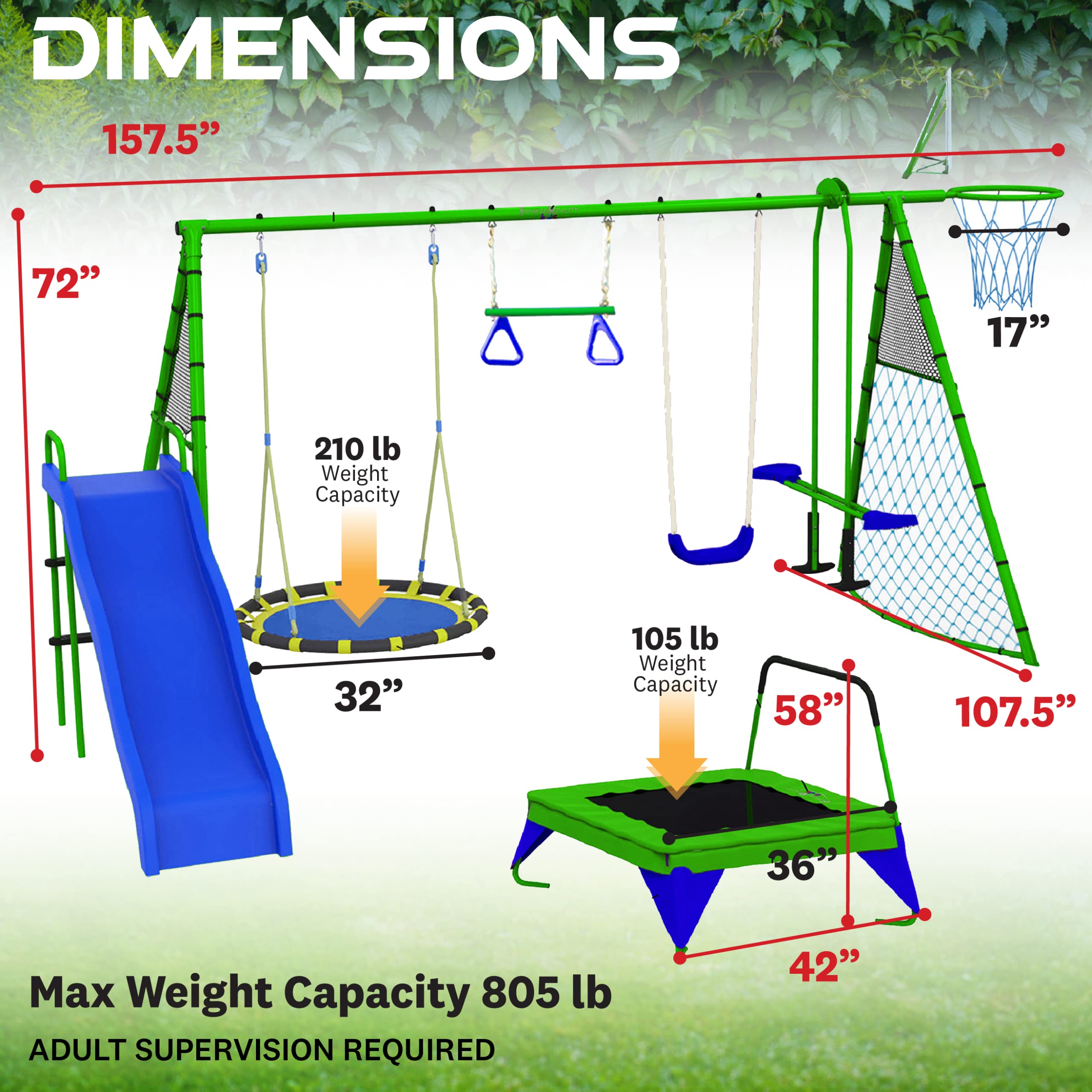 8-Station Outdoor Playground Set - Swing, Slide, Monkey Bars for Backyard Fun