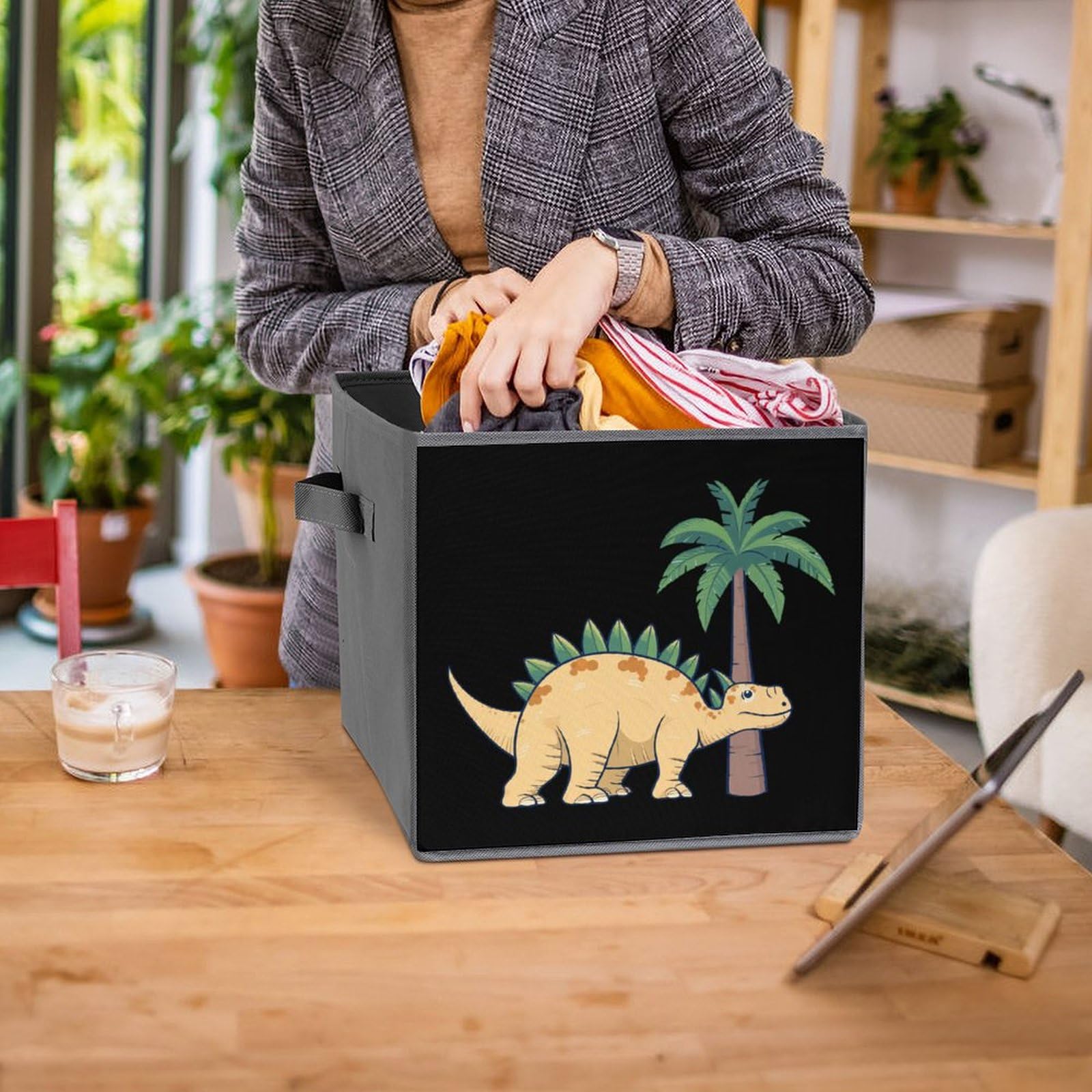 Dinosaur Foldable Storage Cubes - 6 Pack Square Organizer Bins with Handles for Kids Room, Playroom & Closet Organization | Space Saving Toy Storage Solution