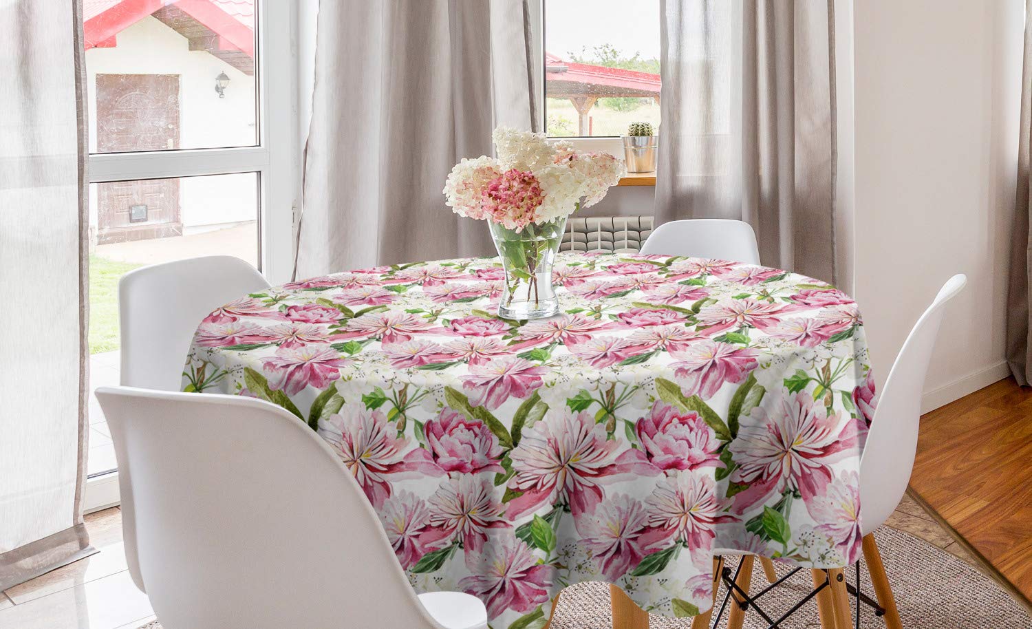 Ambesonne Floral Round Tablecloth 60