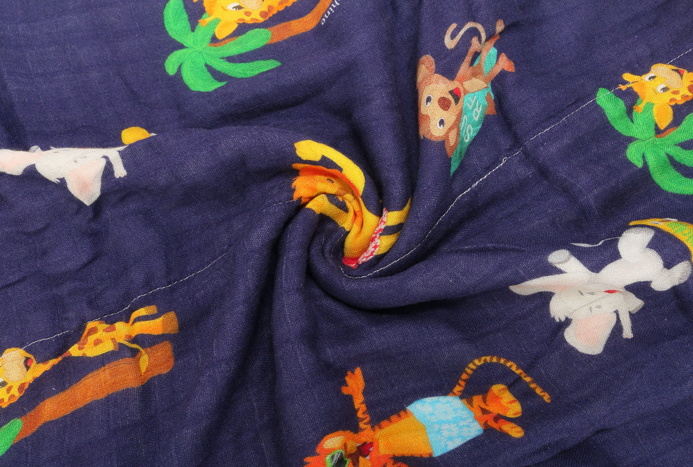 Soft Baby Blanket with Cute Zoo Animals Print - Navy Blue for Newborns & Toddlers - Perfect for Nursery, Stroller, and Swaddling