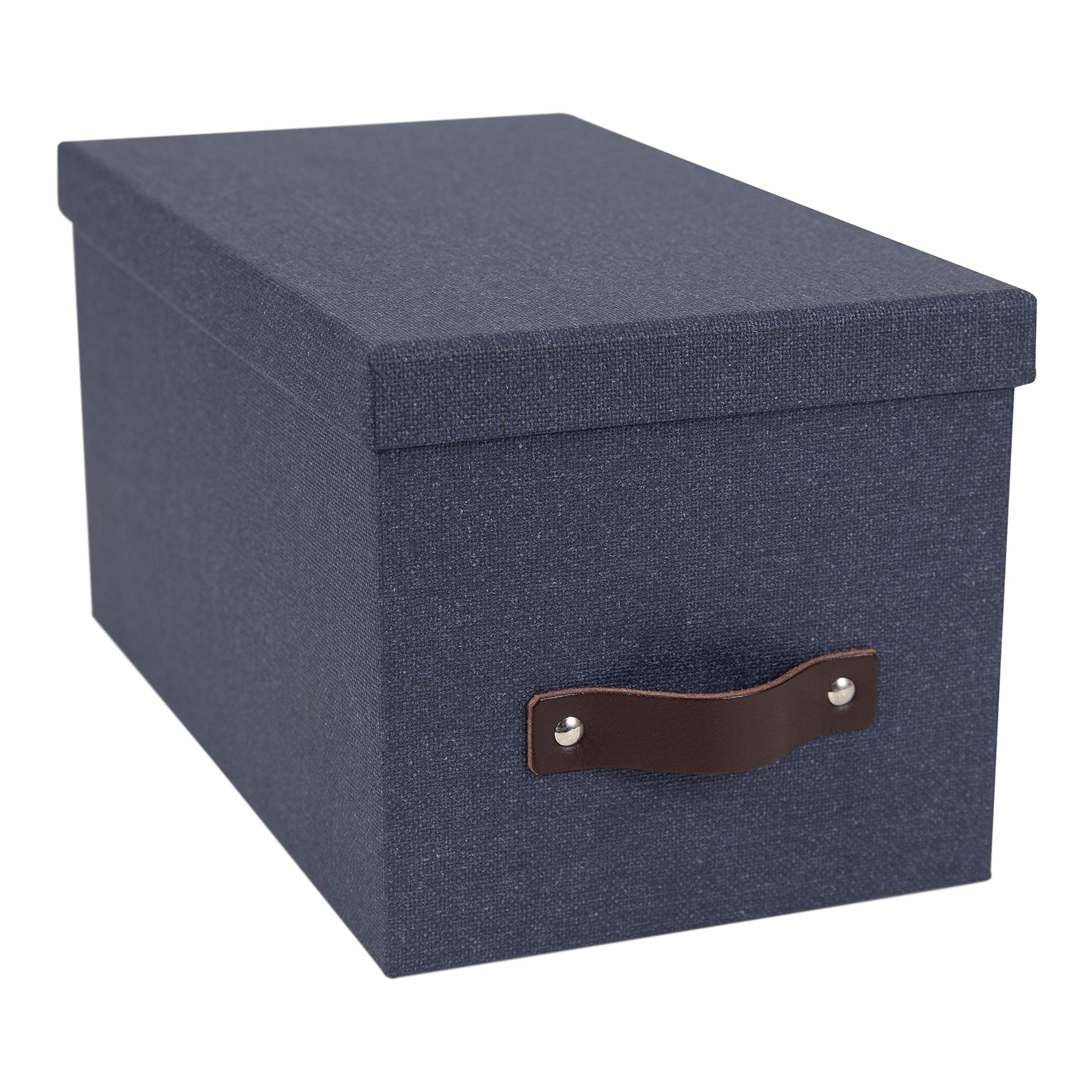 Bigso Silvia Photo Storage Box with Leather Handle - Decorative Organizer Box for Shelves & Stacks, Durable Lidded Storage Container (5.9
