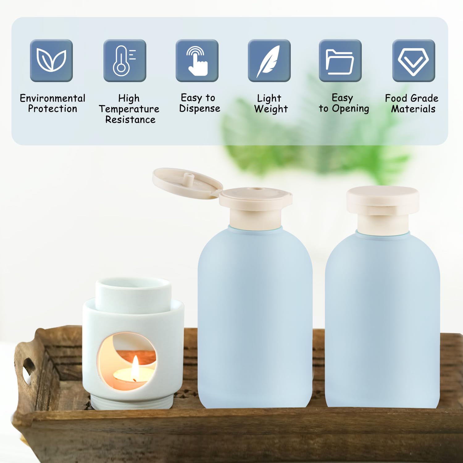 6 Pack 6.7 oz/200ml Empty Refillable Plastic Travel Shampoo Bottles with Flip Top Cap - Leakproof Squeeze Containers for Lotion, Cream, Conditioner & Toiletries - Includes Silicone Funnel (Blue) - Perfect for Air Travel, Gym Bag & Camping Essentials