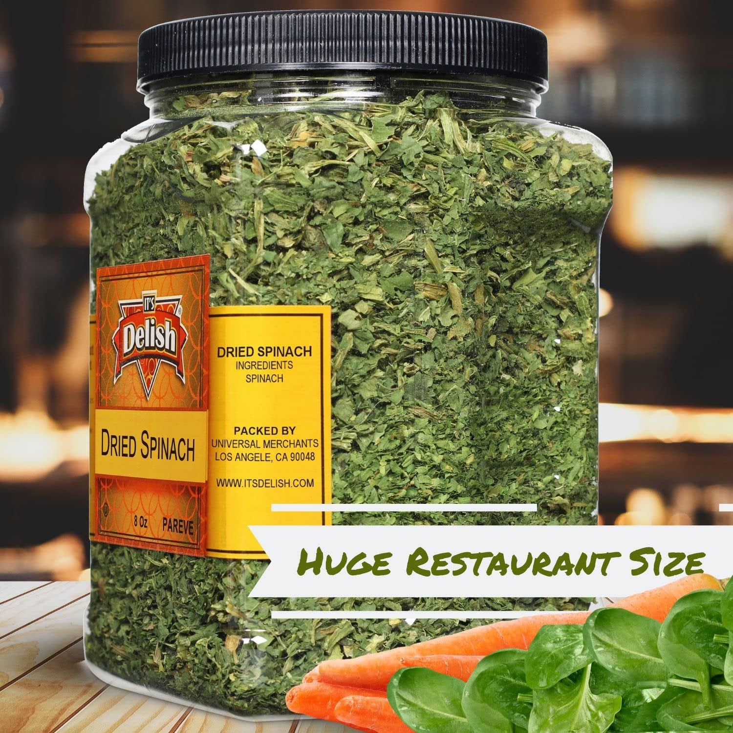 Organic Chopped Dried Spinach Flakes - 8 Oz Jumbo Jar | Non-GMO, Gluten-Free | Perfect for Smoothies, Soups, Baking & Meal Prep
