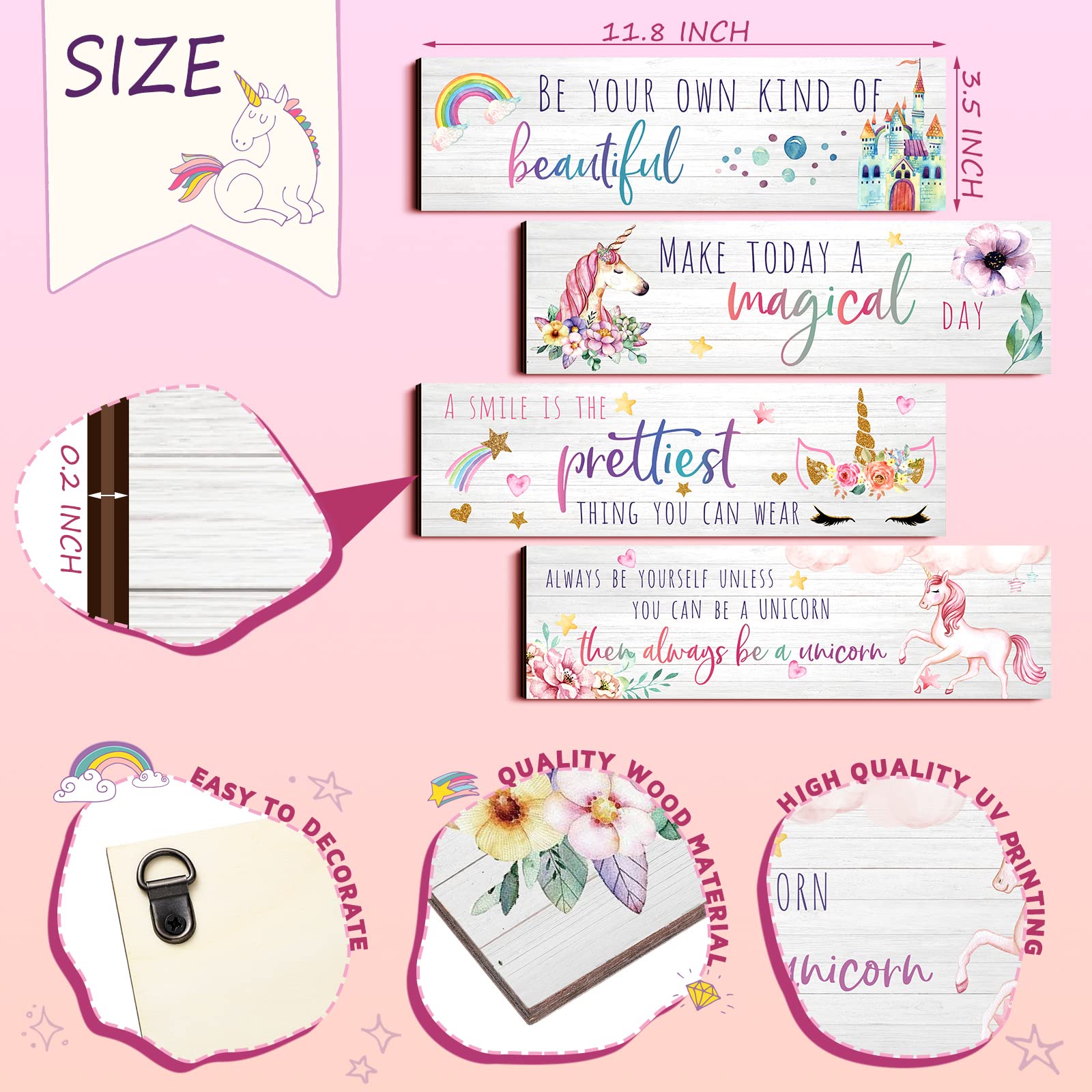 Yulejo Unicorn Rainbow Wall Art for Girls Room - Motivational Inspirational Bedroom Decor, Kids Nursery Decoration - Perfect for Birthday Gifts & Girls Bedroom Makeover