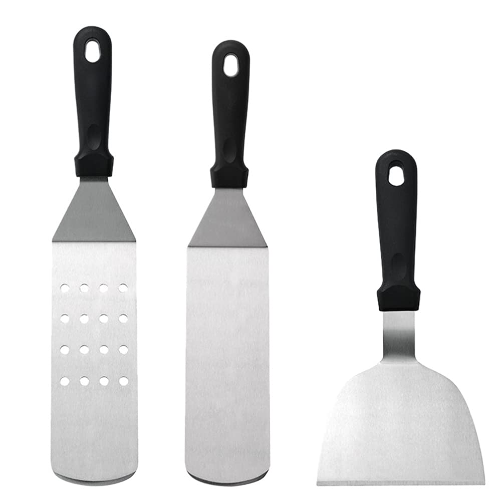 DOITOOL 3-Piece Stainless Steel Grill Spatula Set - Heavy Duty Flat Top Griddle Turner for Outdoor BBQ, Pancakes & Teppanyaki - Perfect for Camping, Backyard Cooking & Commercial Kitchen Use