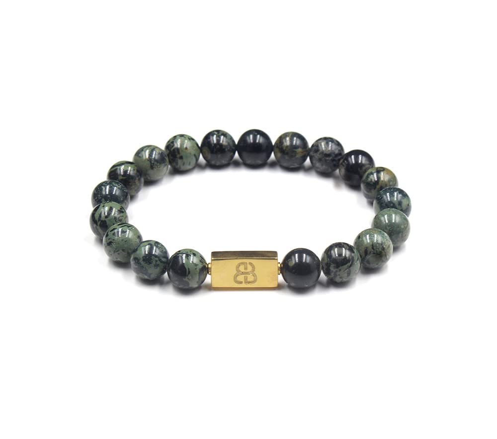 Premium Men's Dark Green Jade & Gold Bead Bracelet - Handcrafted Natural Jade Stone Beaded Jewelry for Men - Perfect for Gifts, Meditation & Spiritual Healing