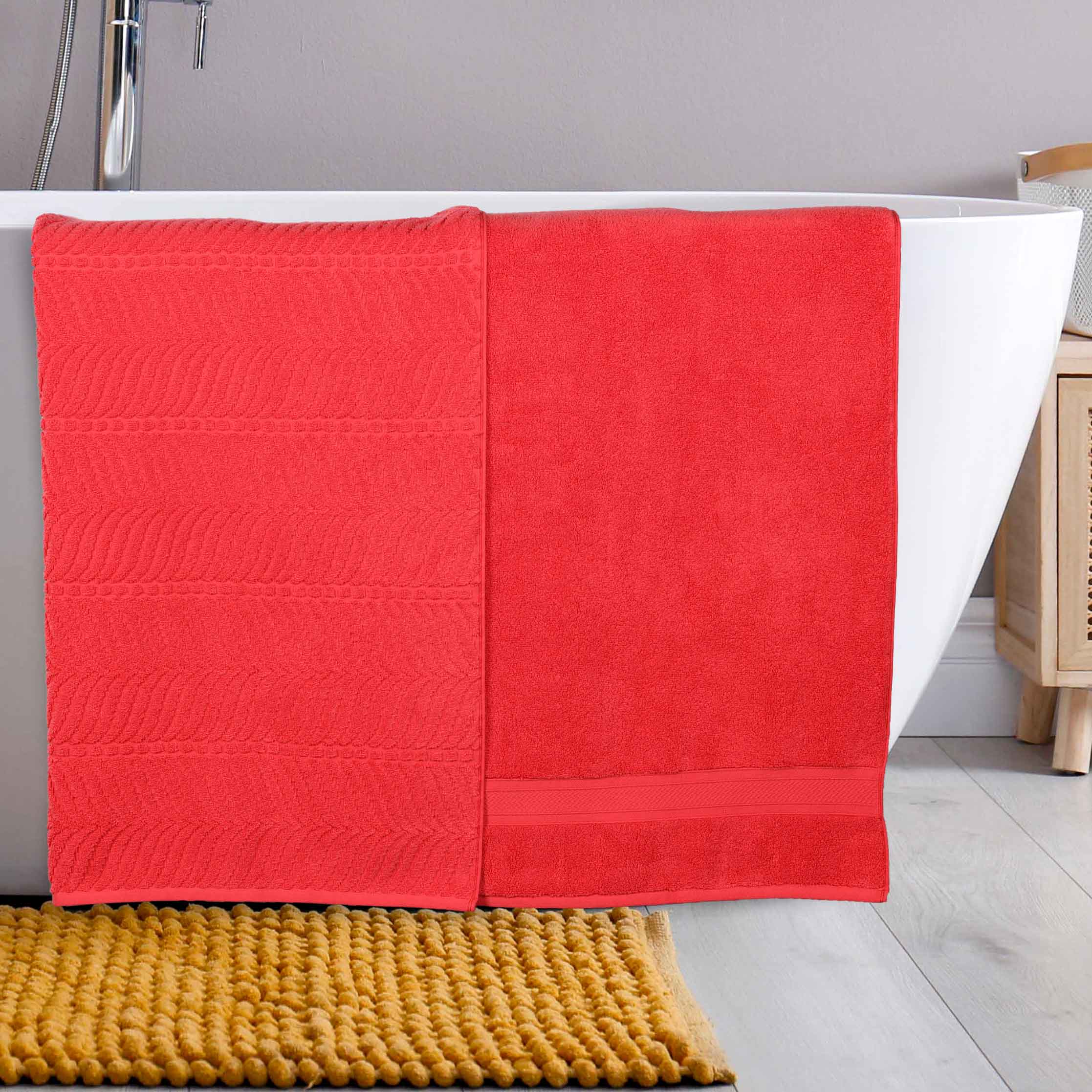Premium Zero Twist Cotton Bath Towel Set of 2 - Ultra Soft Solid & Jacquard Chevron Design for Luxury Bathroom & Spa Experience