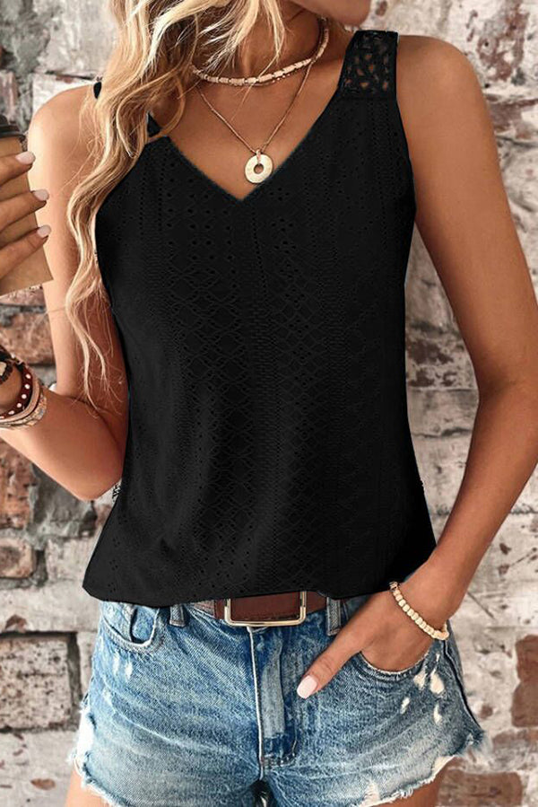 Stylish Solid Color Casual V-Neck Hollow Back Vest Top for Women - Perfect for Summer Outfits, Layering, and Daily Wear