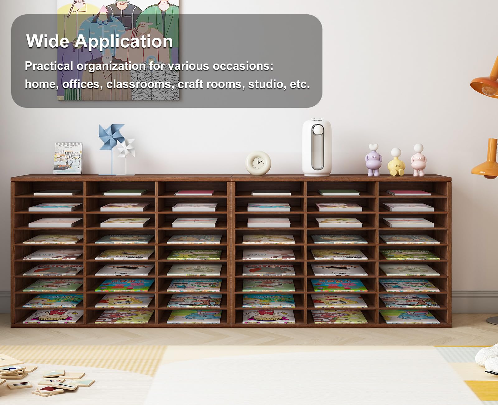 PAG Wooden Mail Sorter Organizer - 27 Compartment Literature Organizer for Classroom & Office - Desktop Paper Bill Organizer for Home School - Brown (Perfect for Teachers, Students & Office Workers)
