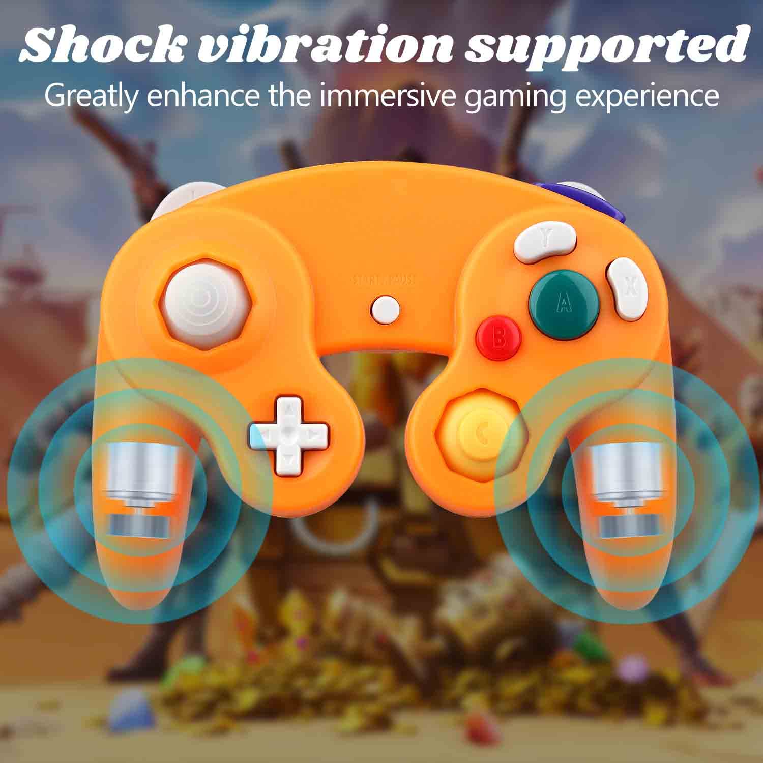 OSTENT Wired Shock Game Controller for Nintendo GameCube NGC - Orange | Compatible with Super Smash Bros, Mario Kart & More | Ergonomic Design for Long Gaming Sessions