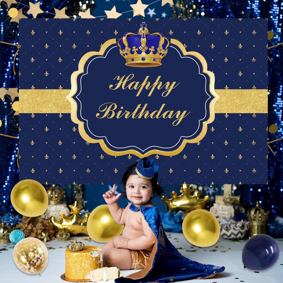 Royal Prince Birthday Decorations for Boys - Blue Balloon Garland Kit with Crown Balloons & Photography Backdrop | Perfect for Prince-Themed Birthday Parties, Baby Showers & Photo Shoots