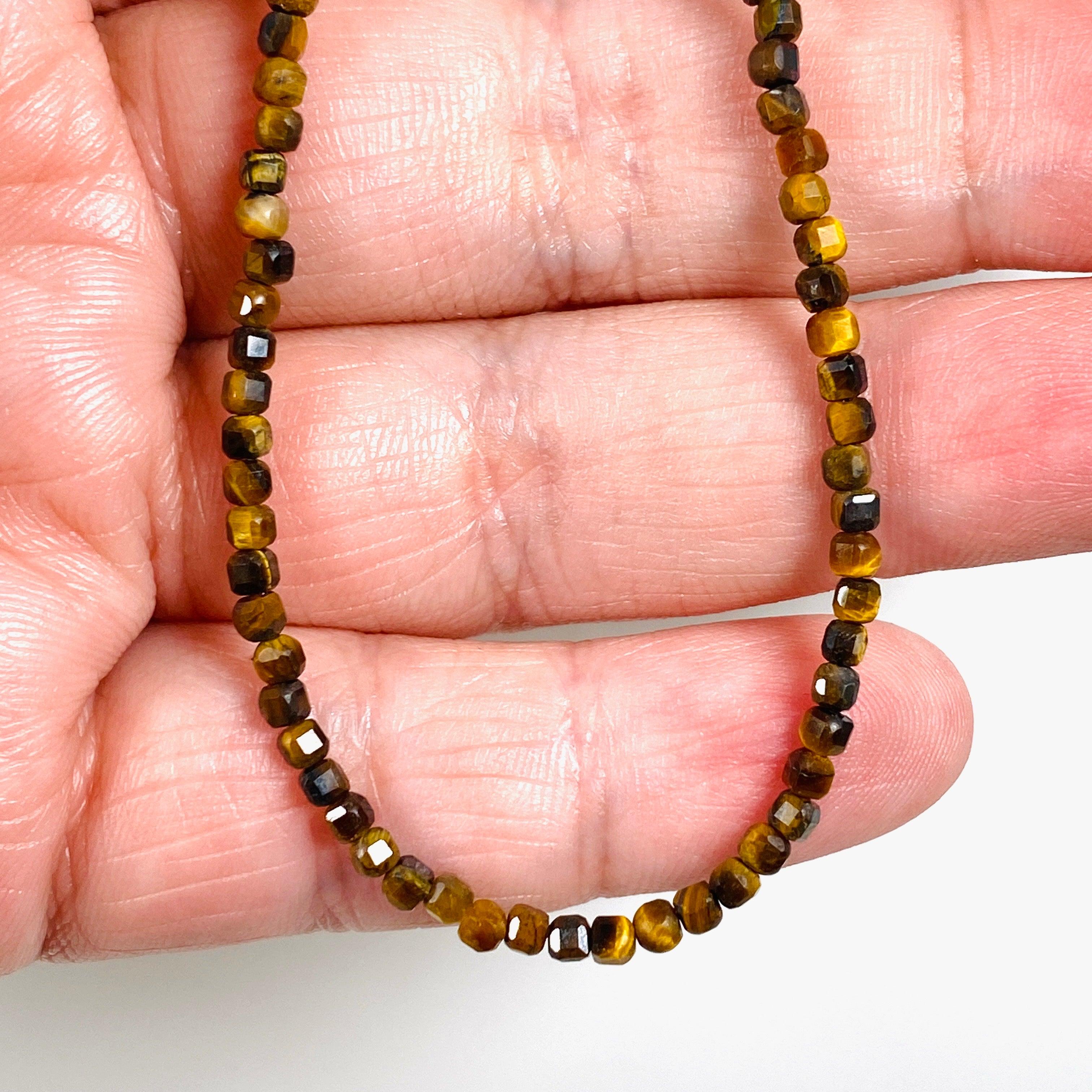 Tiger Eye Square Bead Micro Necklace - Natural Stone Jewelry for Women - Perfect for Boho Style, Layering & Everyday Wear