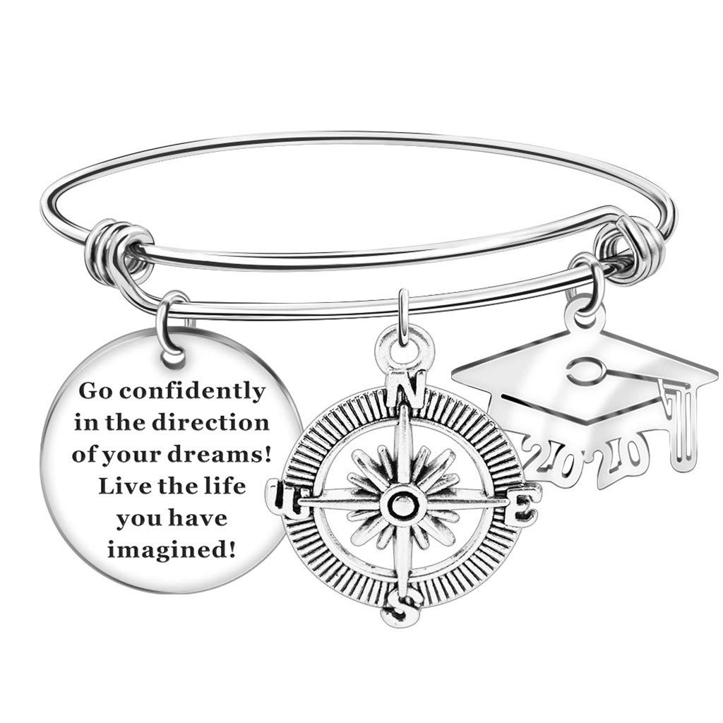 2020 Graduation Charm Bracelet - Personalized Adjustable Bangle for Women & Men - Silver One Size Jewelry Gift - Perfect for Graduation Ceremony, Birthday & Anniversary Celebrations