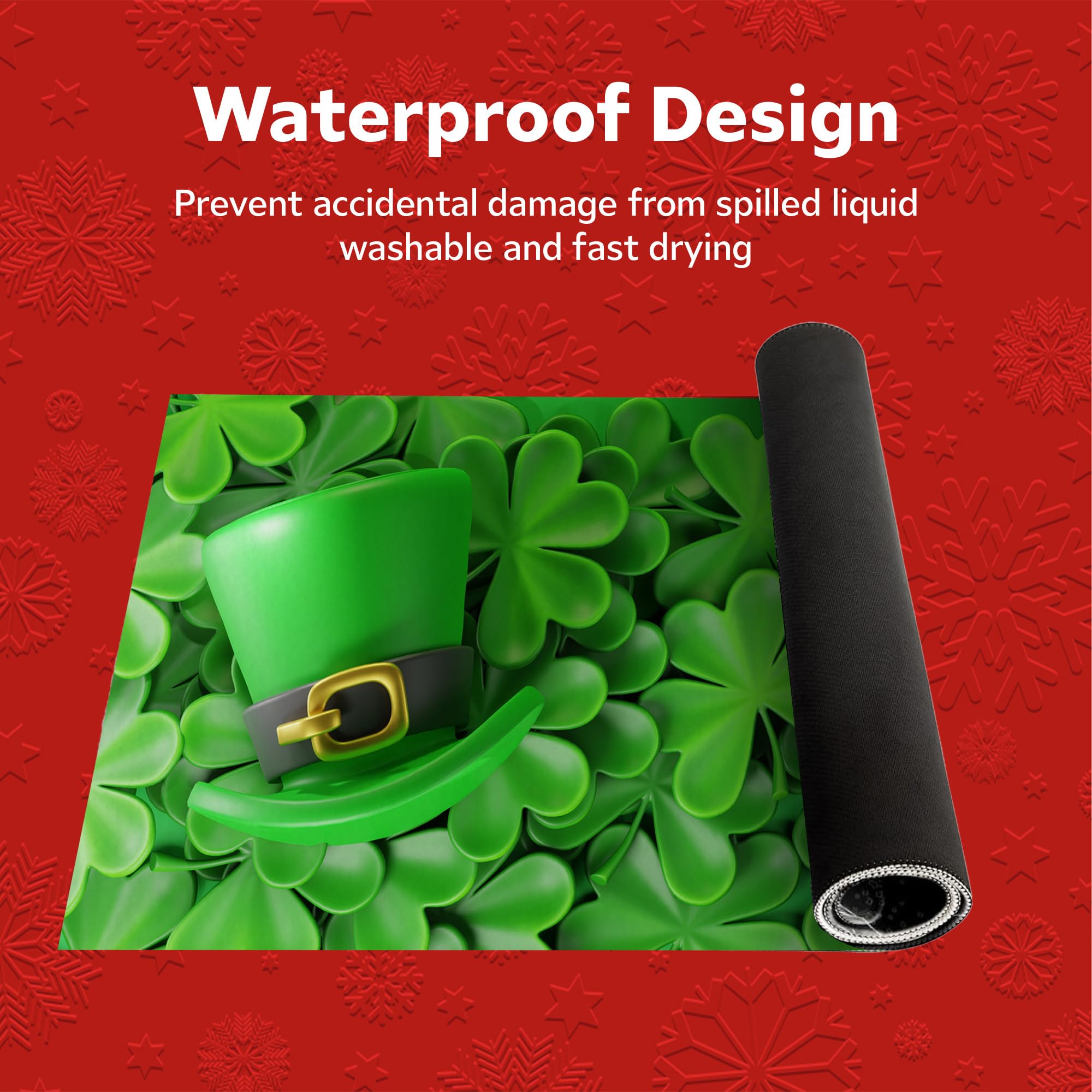 Lucky Shamrock & Leprechaun Hat St. Patrick's Day Gaming Mouse Pad - 31x15 Inch Large Non-Slip Waterproof Desk Mat for Office, Home & Gaming - Perfect for Irish-Themed Decor, Computer Work & Extended Mouse Surface