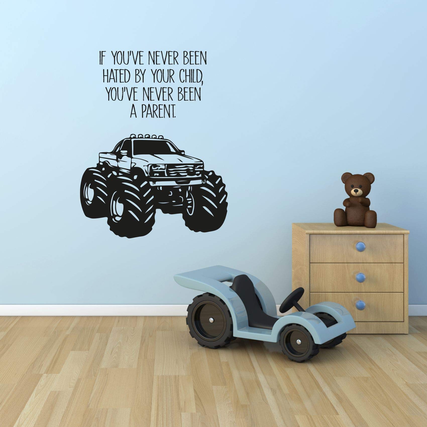 Fun Monster Truck Toy Car Wall Sticker Decal - 10x8 Inch Vinyl Wall Art for Kids Room, Nursery, Bedroom & Kindergarten Decor - Perfect for Boys & Girls Room Decoration, Home & School Use
